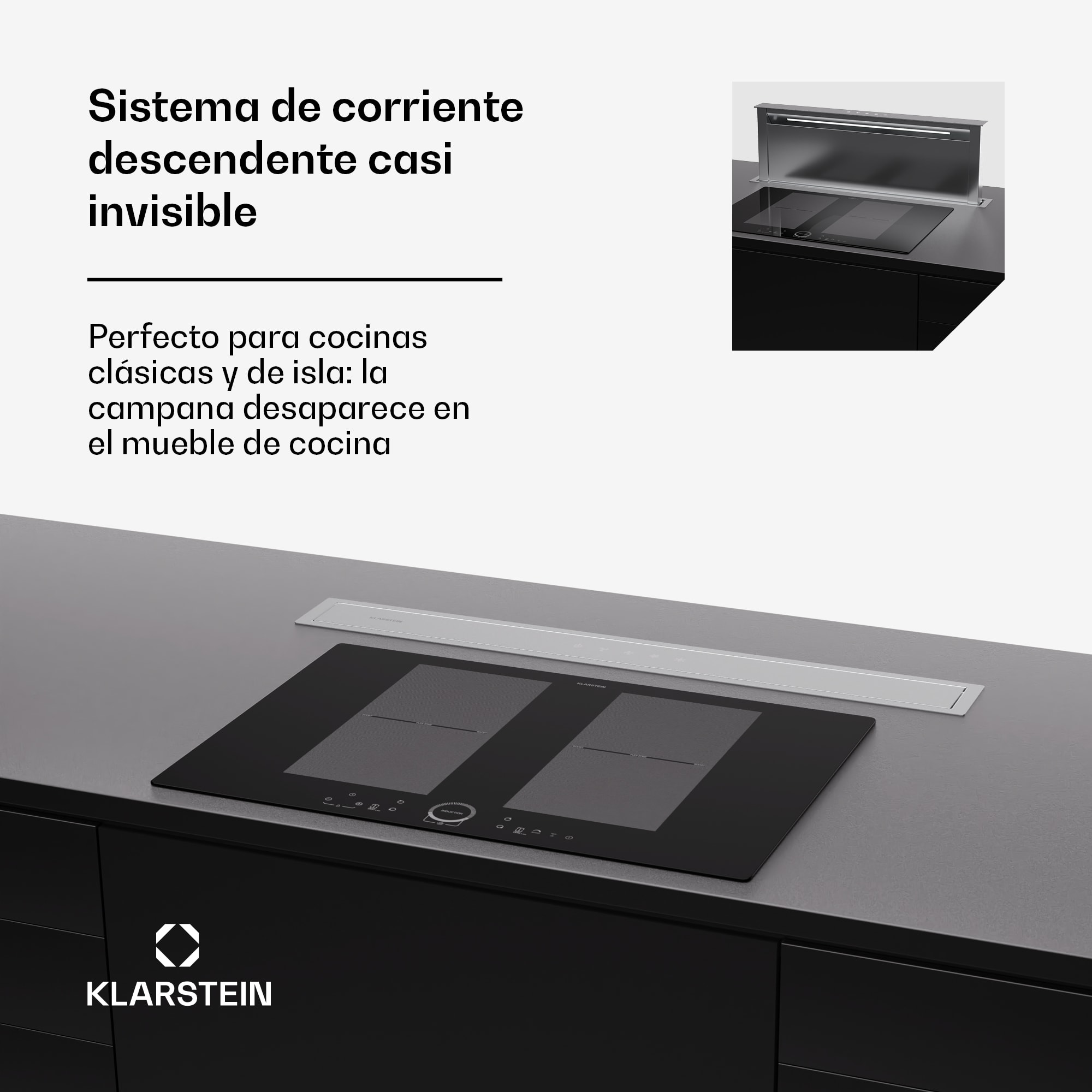 Klarstein Campana extractora Royal Flush Eco 90 90 cm 604 m³/h CEE A incl. filtros de carbón activo