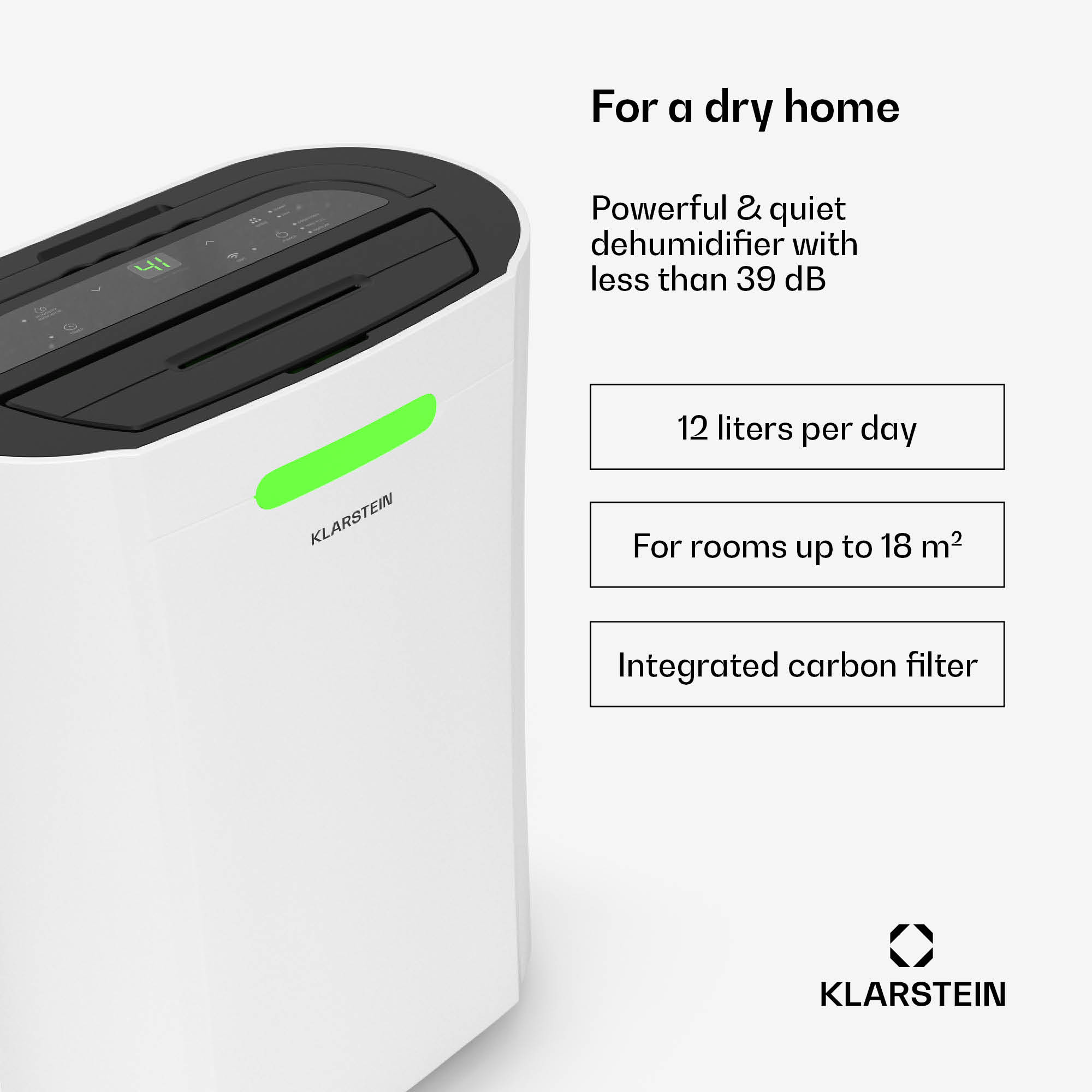 Klarstein AeroDry Smart 12L dehumidifier | 12L/day | 18 m² | humidity sensor | app control | 135 m³/h