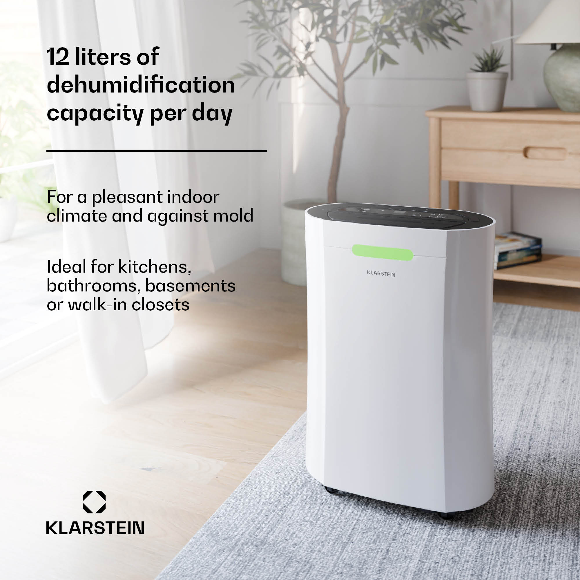 Klarstein AeroDry Smart 12L dehumidifier | 12L/day | 18 m² | humidity sensor | app control | 135 m³/h