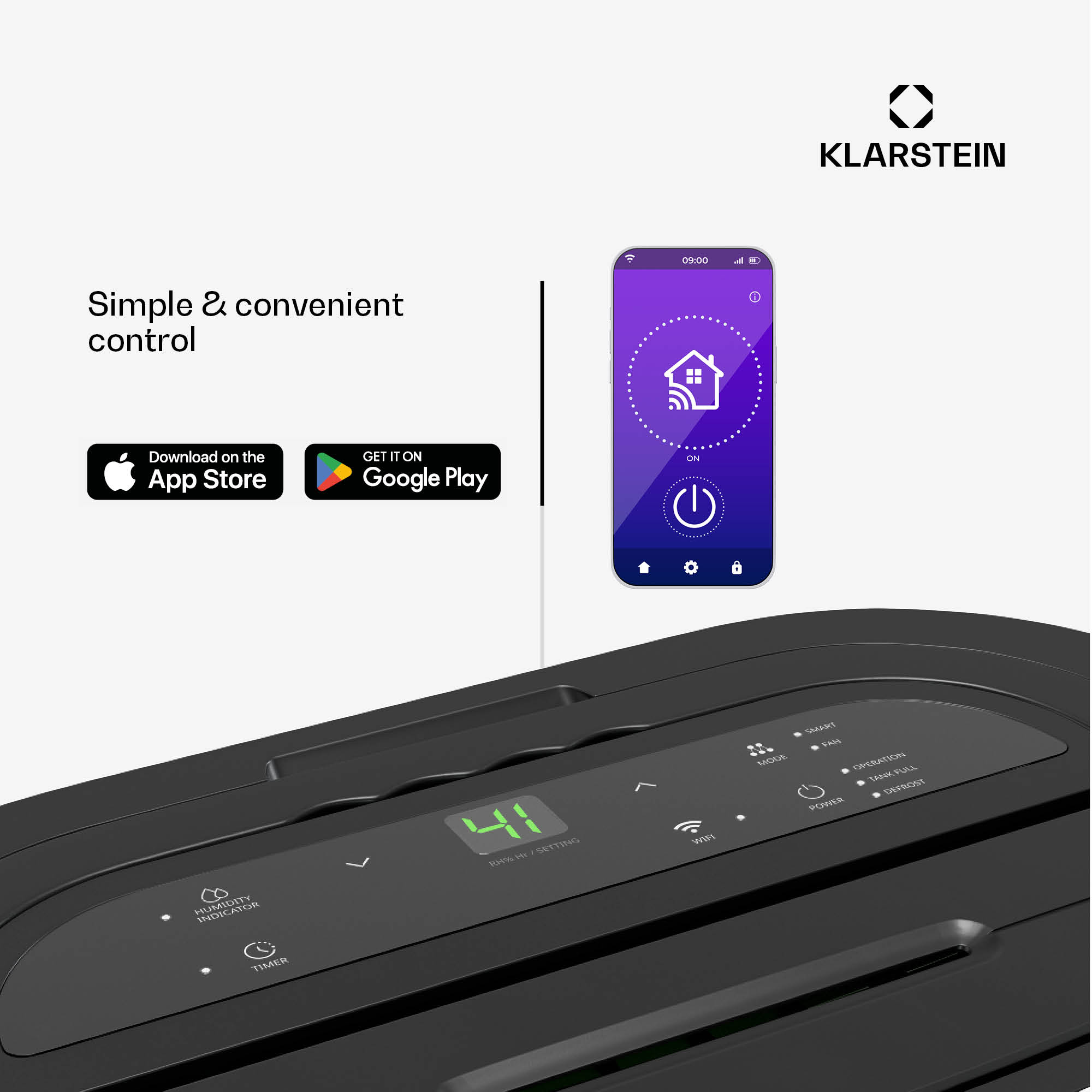 Klarstein AeroDry Smart 12L dehumidifier | 12L/day | 18 m² | humidity sensor | app control | 135 m³/h