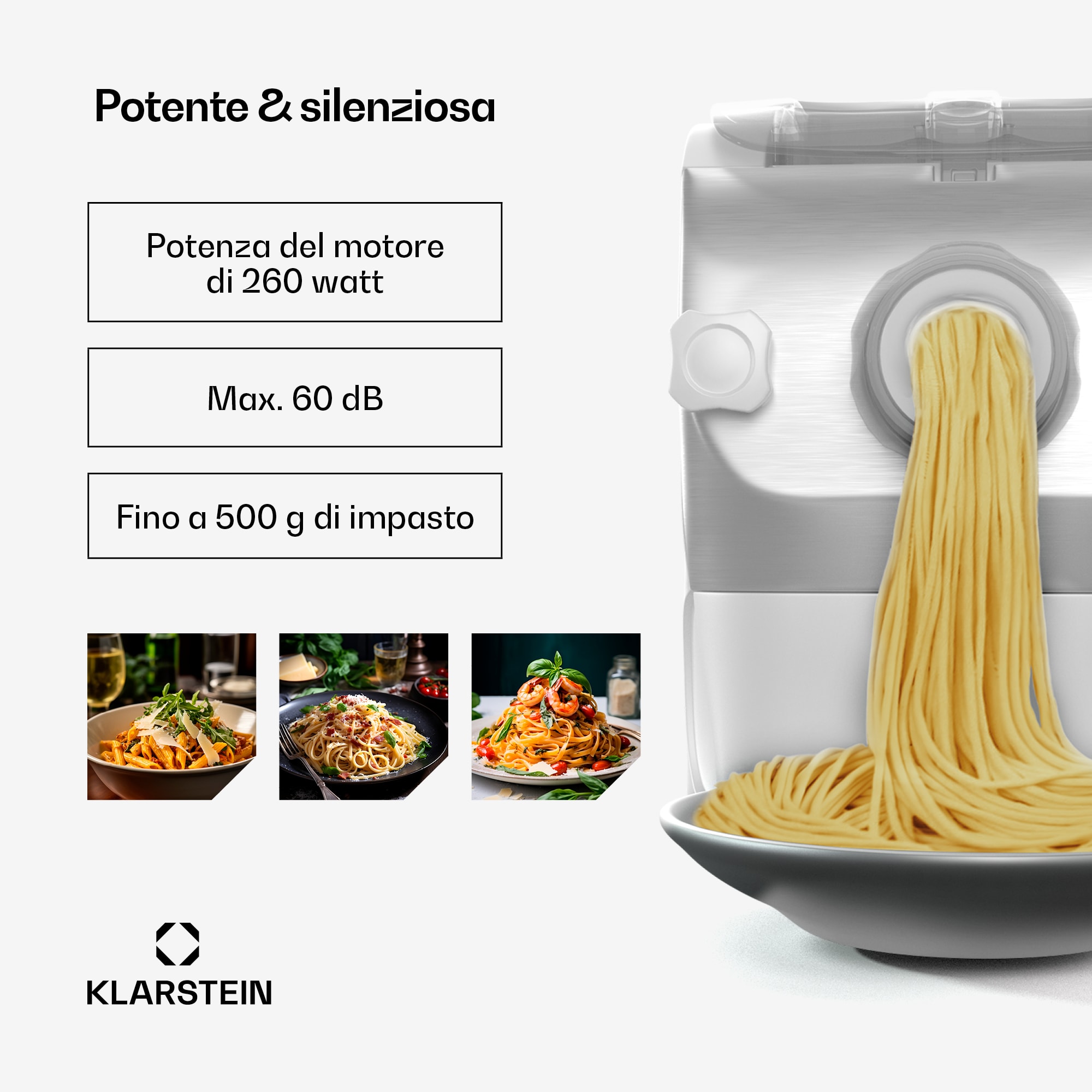 Klarstein Pastamania - Macchina per la pasta | 7 attacchi | Pasta + ravioli | 260 W | Facile da pulire