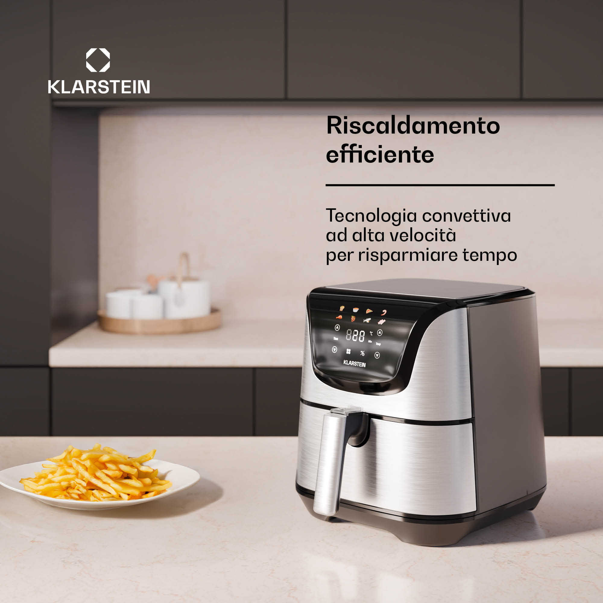 Klarstein AeroVital Deluxe Friggitrice ad aria calda | 1700 W | 8 funzioni | incl. accessori | 200C | Timer