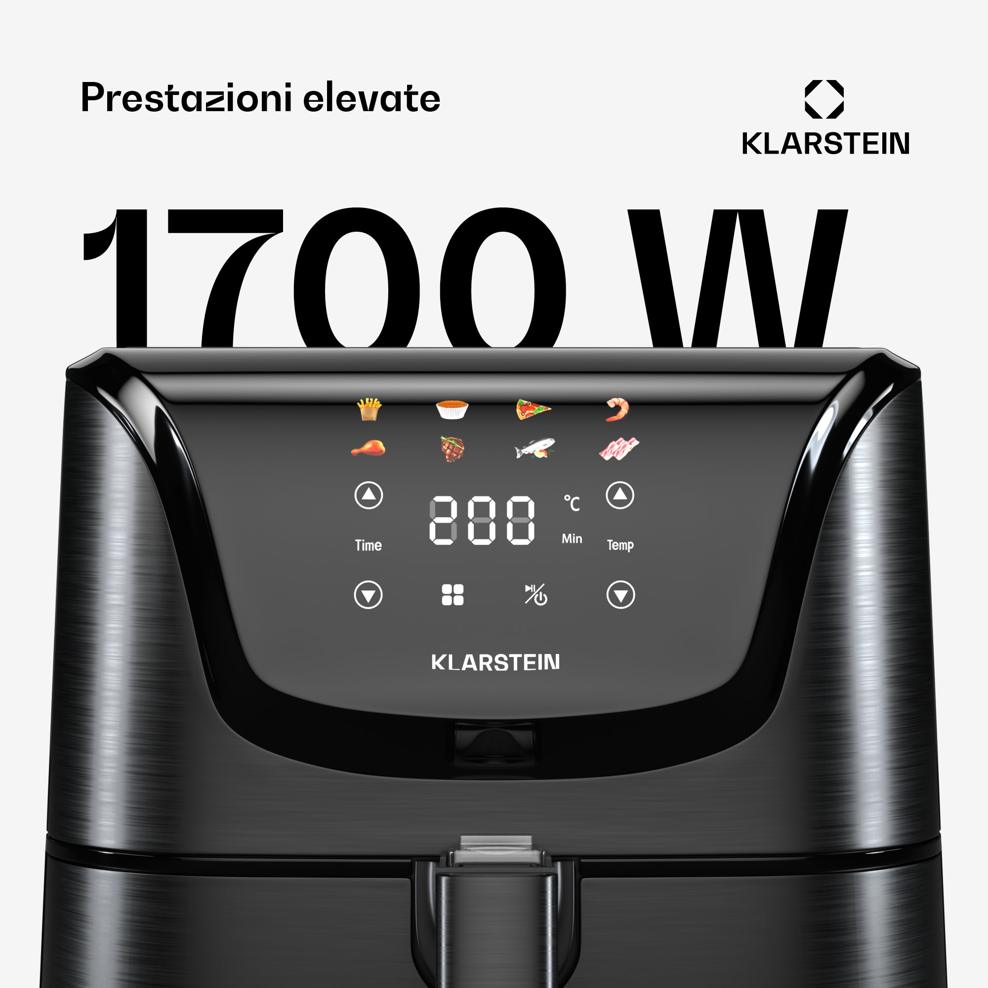 Klarstein AeroVital Deluxe Heißluftfritteuse | 1700 W | 8 Funktionen | inkl. Zubehör | 200C | Timer