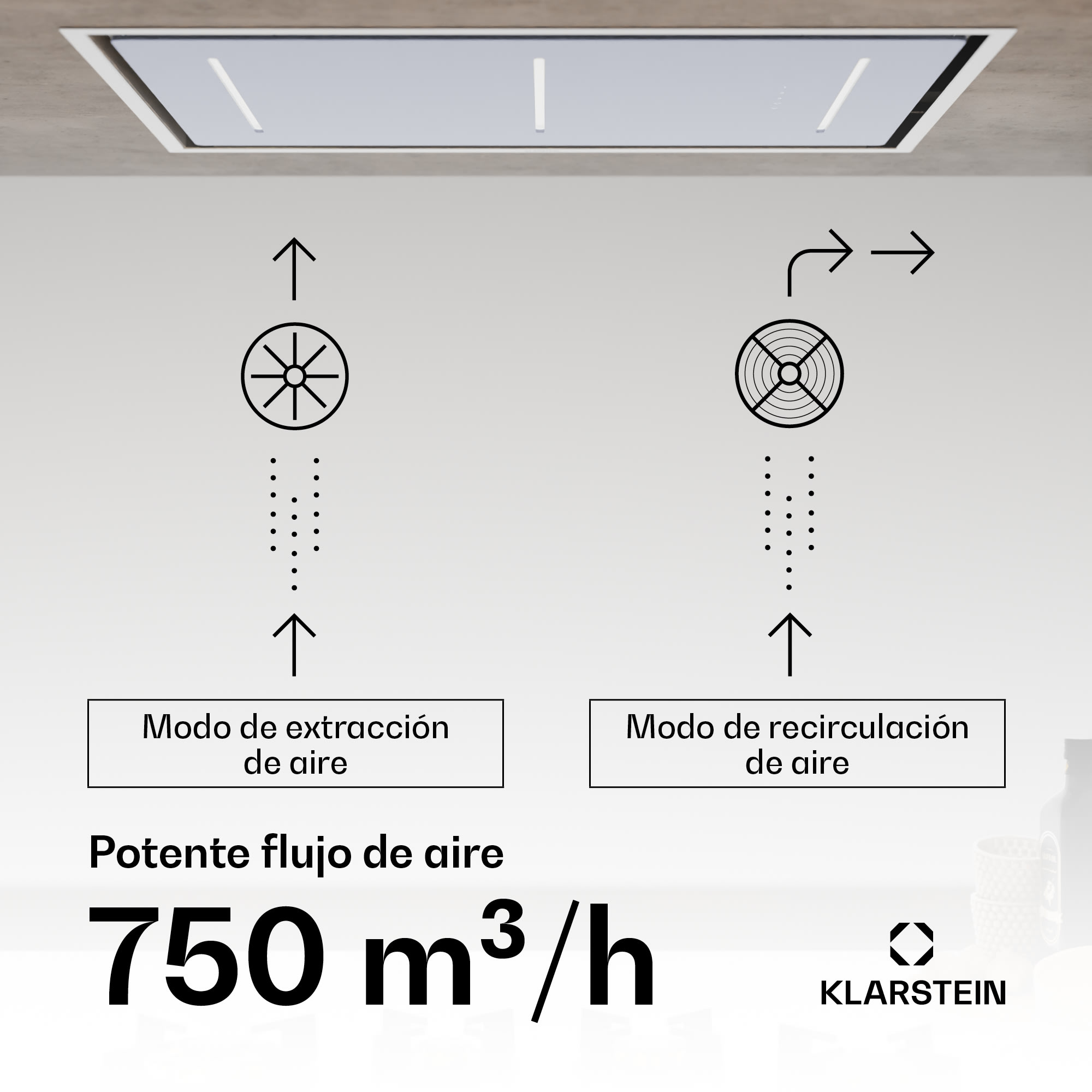 Klarstein Campana extractora LuxeAir | 90 cm | WLAN + Bluetooth | LED | 751 m³/h | extracción de aire/recirculación | CEE: A