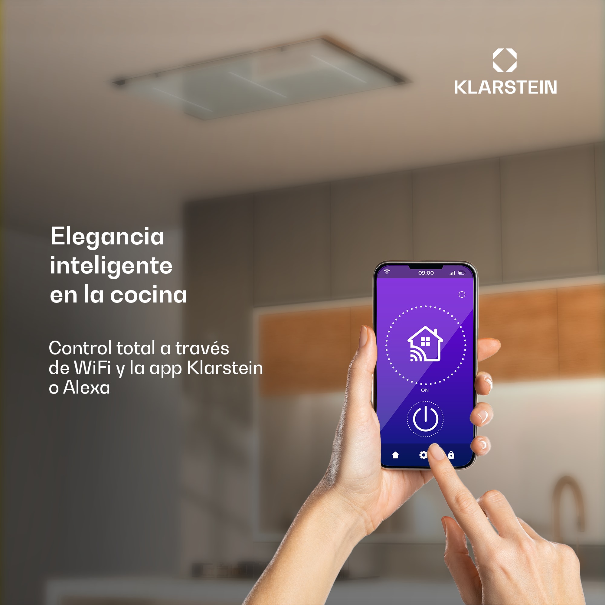 Klarstein Campana extractora LuxeAir | 90 cm | WLAN + Bluetooth | LED | 751 m³/h | extracción de aire/recirculación | CEE: A