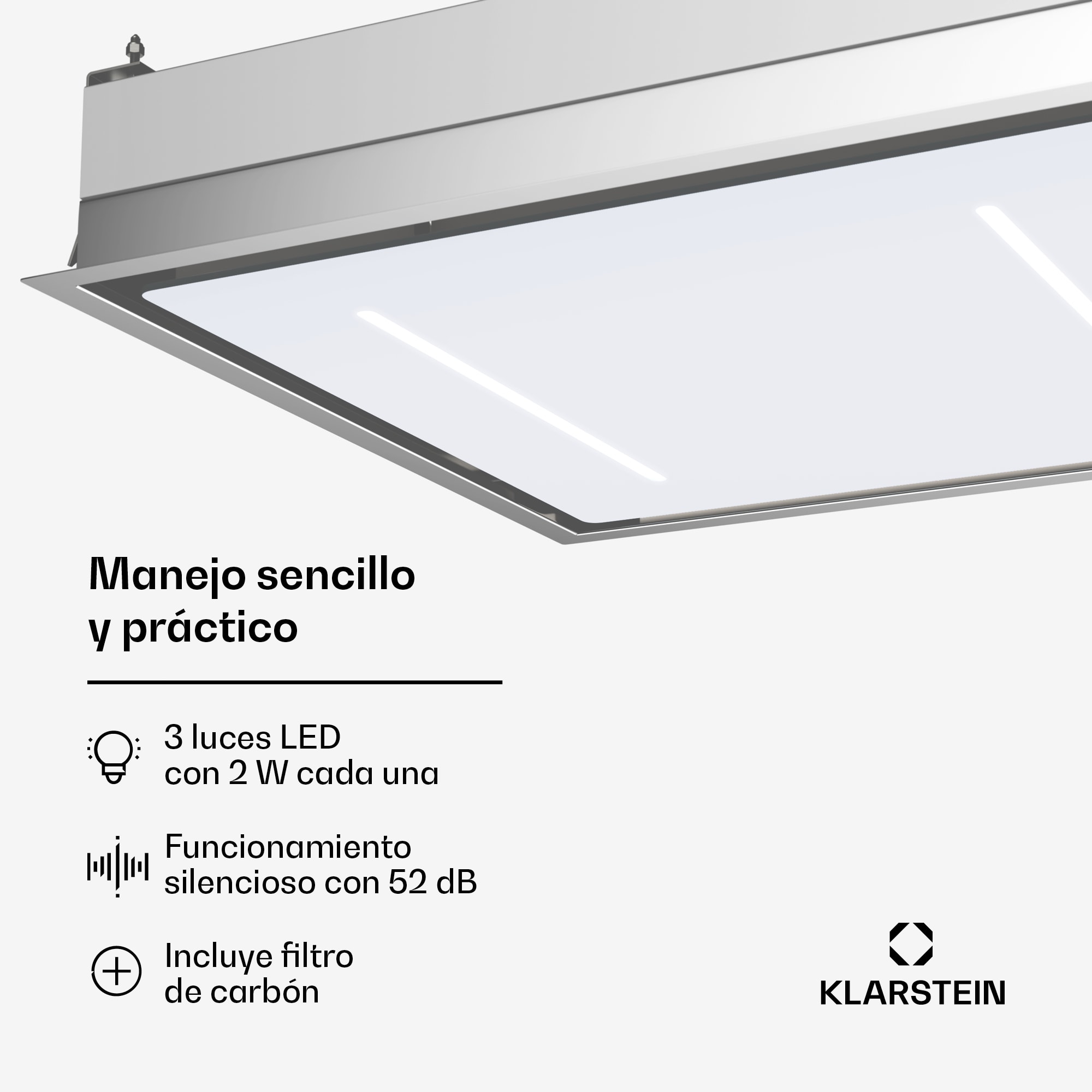 Klarstein Campana extractora LuxeAir | 90 cm | WLAN + Bluetooth | LED | 751 m³/h | extracción de aire/recirculación | CEE: A