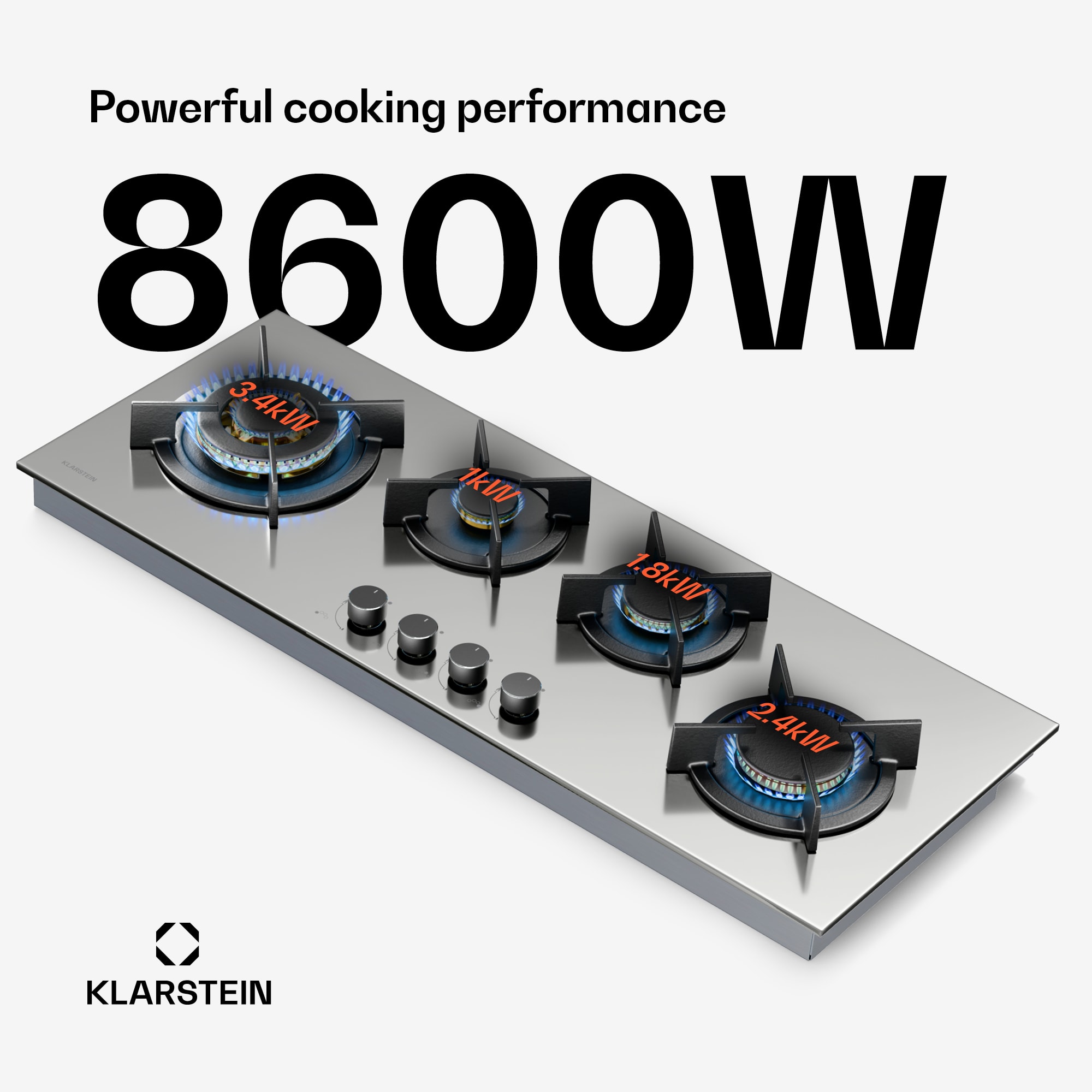 Klarstein Goldflame 4 Slim gas hob | 4 burners | for liquid or natural gas | electric Ignition