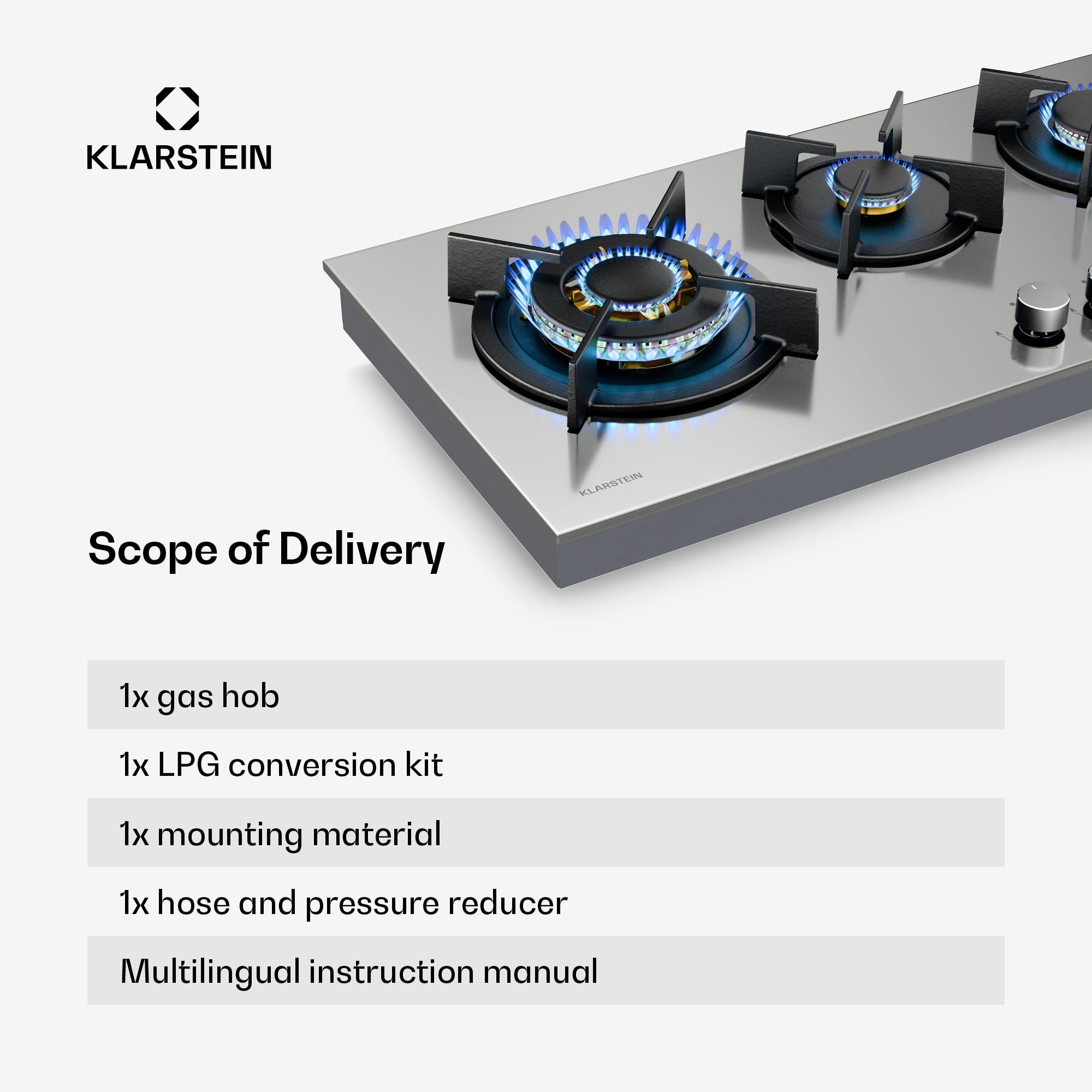 Klarstein Goldflame 4 Slim gas hob | 4 burners | for liquid or natural gas | electric Ignition