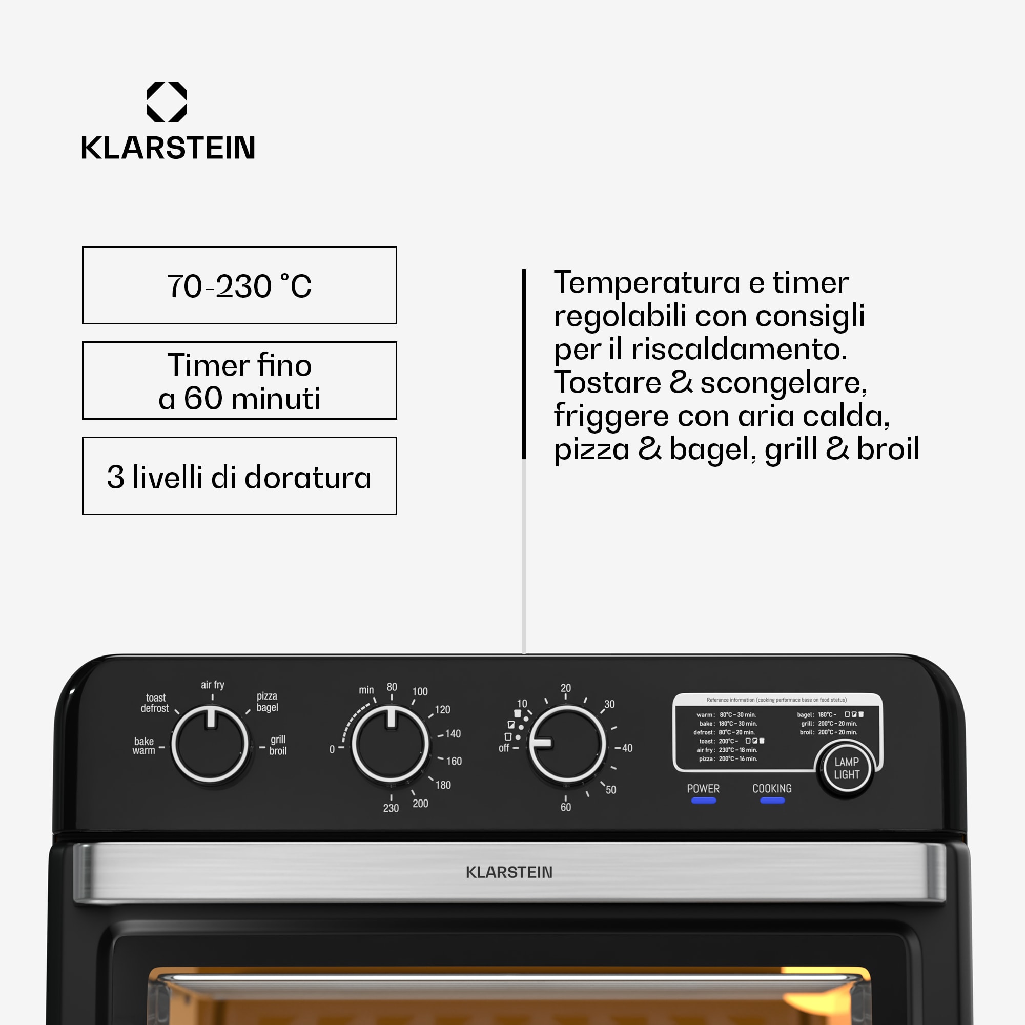 Klarstein Air Glaze - Friggitrice ad aria calda | 2000 watt | 34 litri | Finestra panoramica | Set di accessori incluso