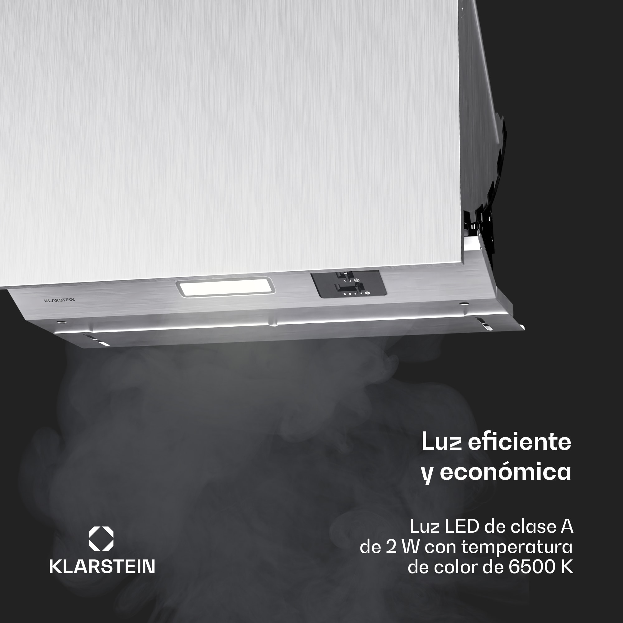 Klarstein Campana Swift Cuadrada | Campana empotrada | 402 m³/h | CEE C | extracción/recirculación | LED