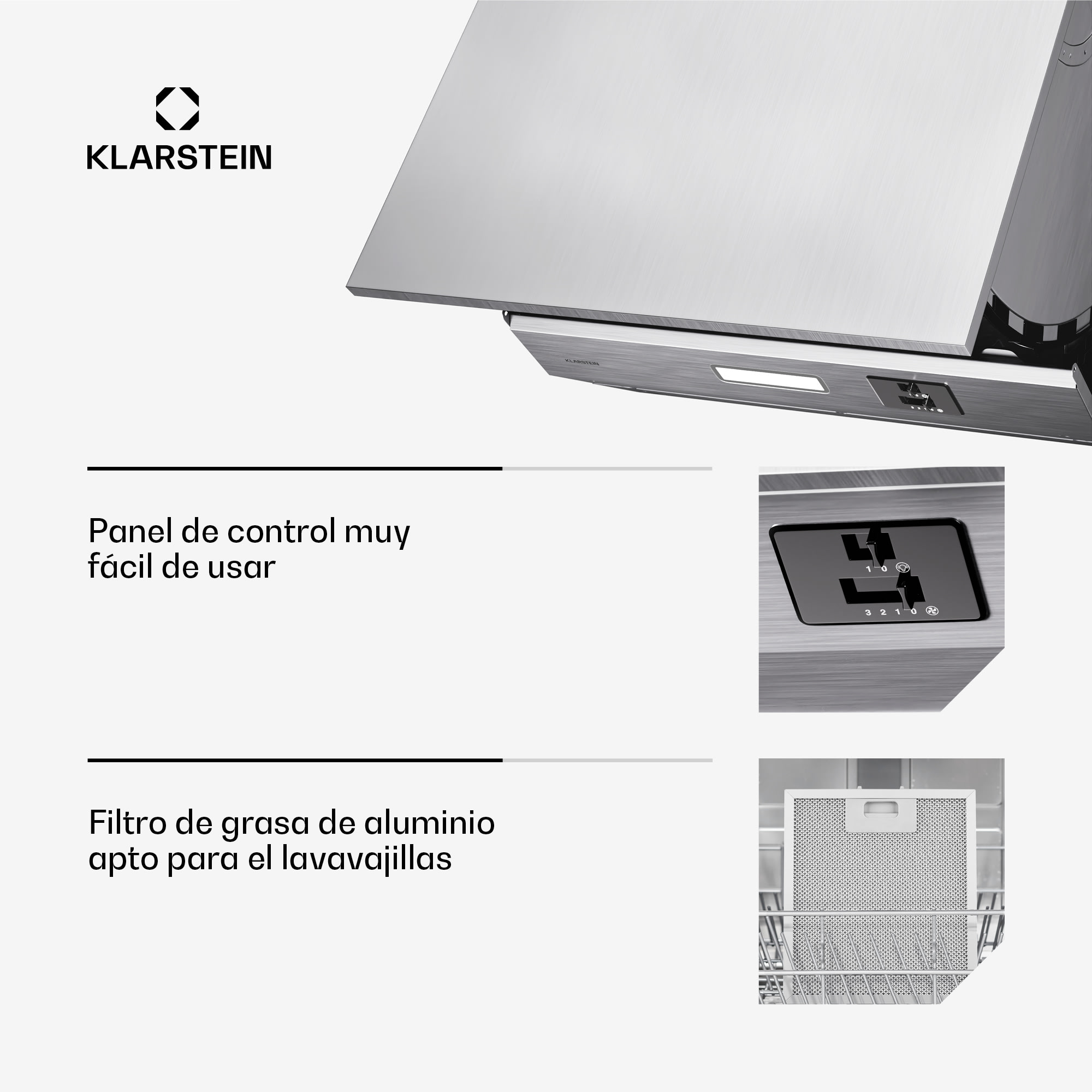 Klarstein Campana Swift Cuadrada | Campana empotrada | 402 m³/h | CEE C | extracción/recirculación | LED