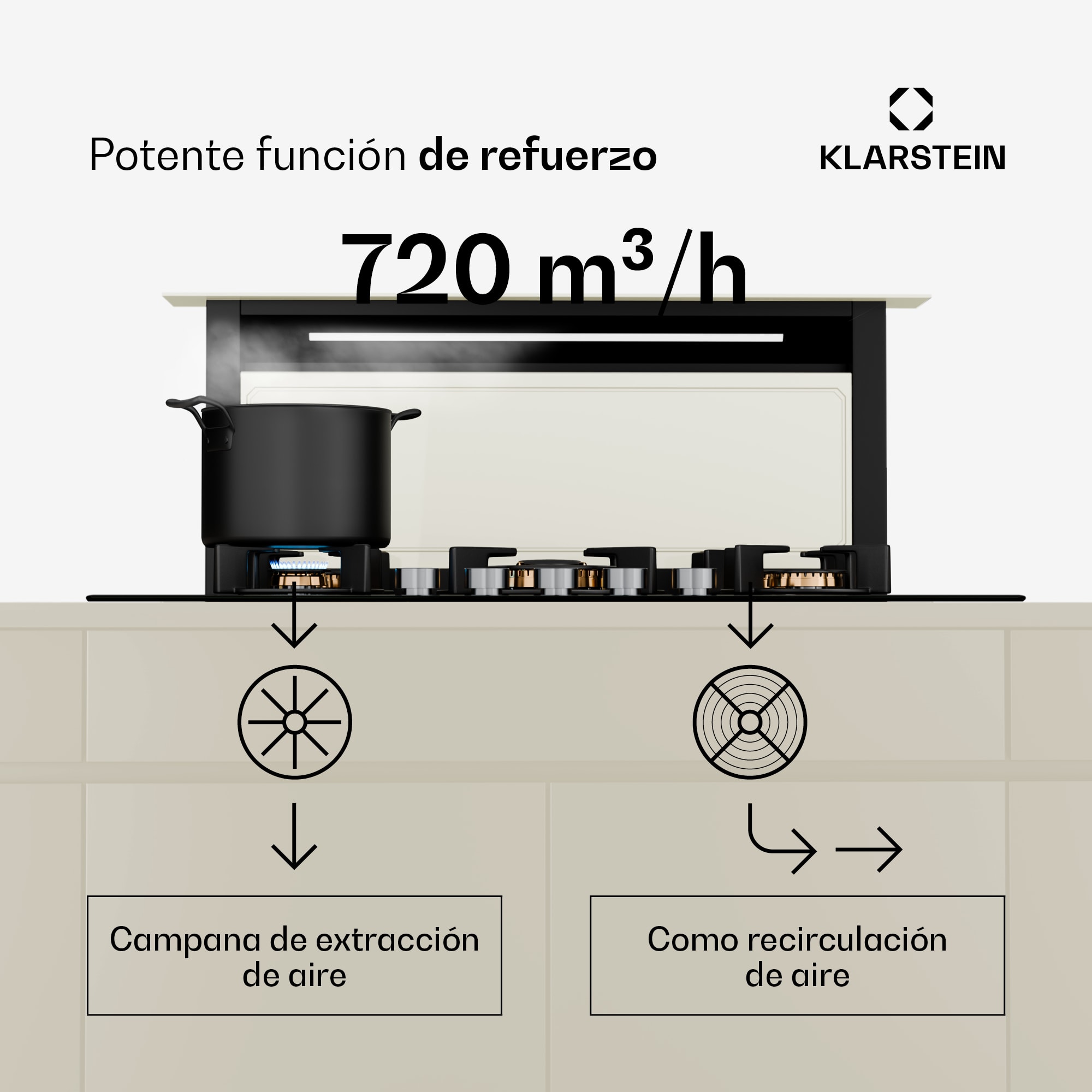 Klarstein Campana extractora Victoria | 90 cm | A++ | 3 niveles | hasta 713,8 m³/h | 120 W