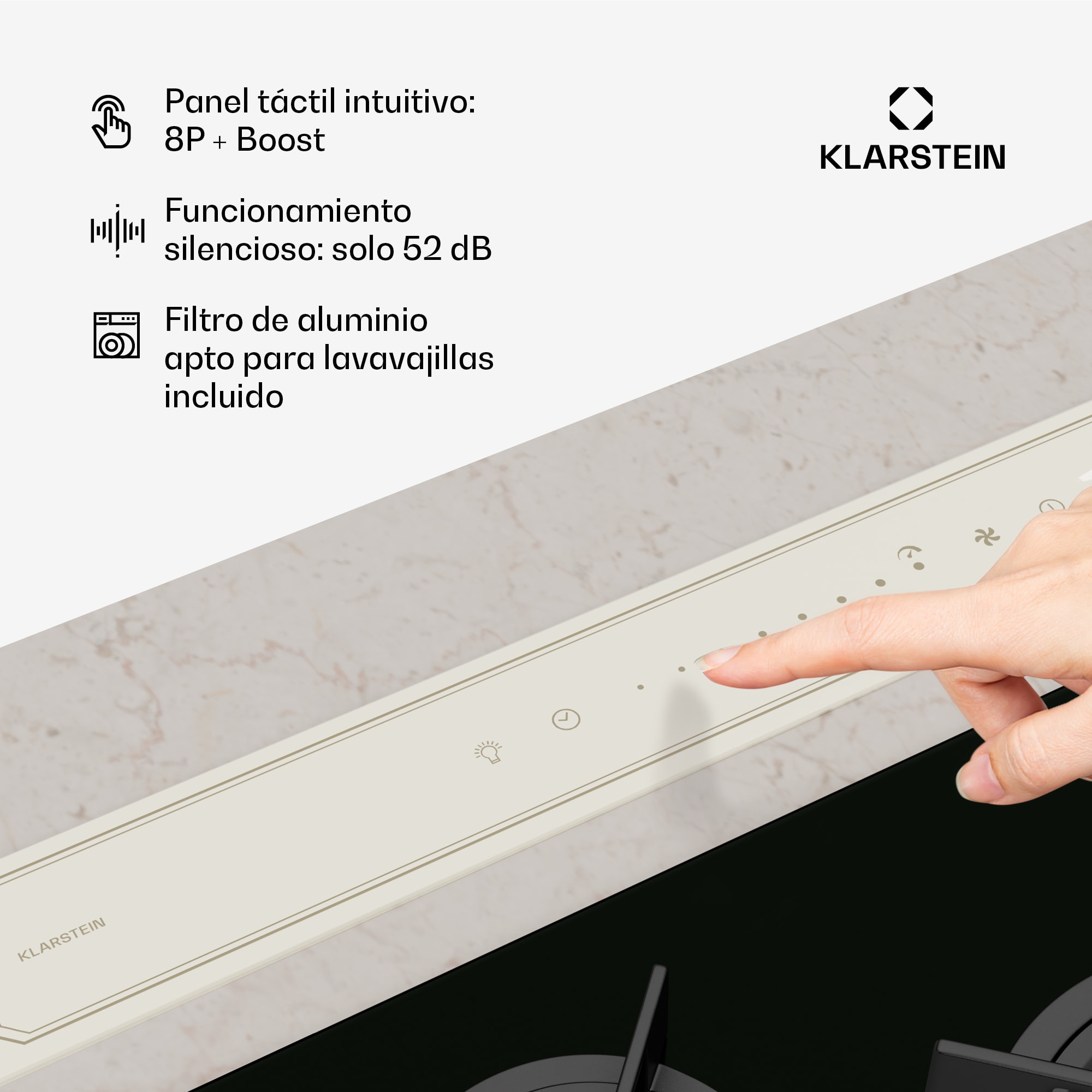 Klarstein Campana extractora Victoria | 90 cm | A++ | 3 niveles | hasta 713,8 m³/h | 120 W
