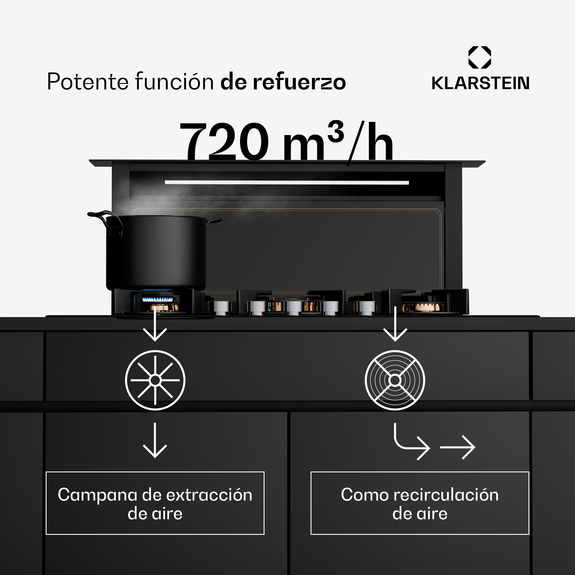 Klarstein Campana extractora Victoria | 90 cm | A++ | 3 niveles | hasta 713,8 m³/h | 120 W
