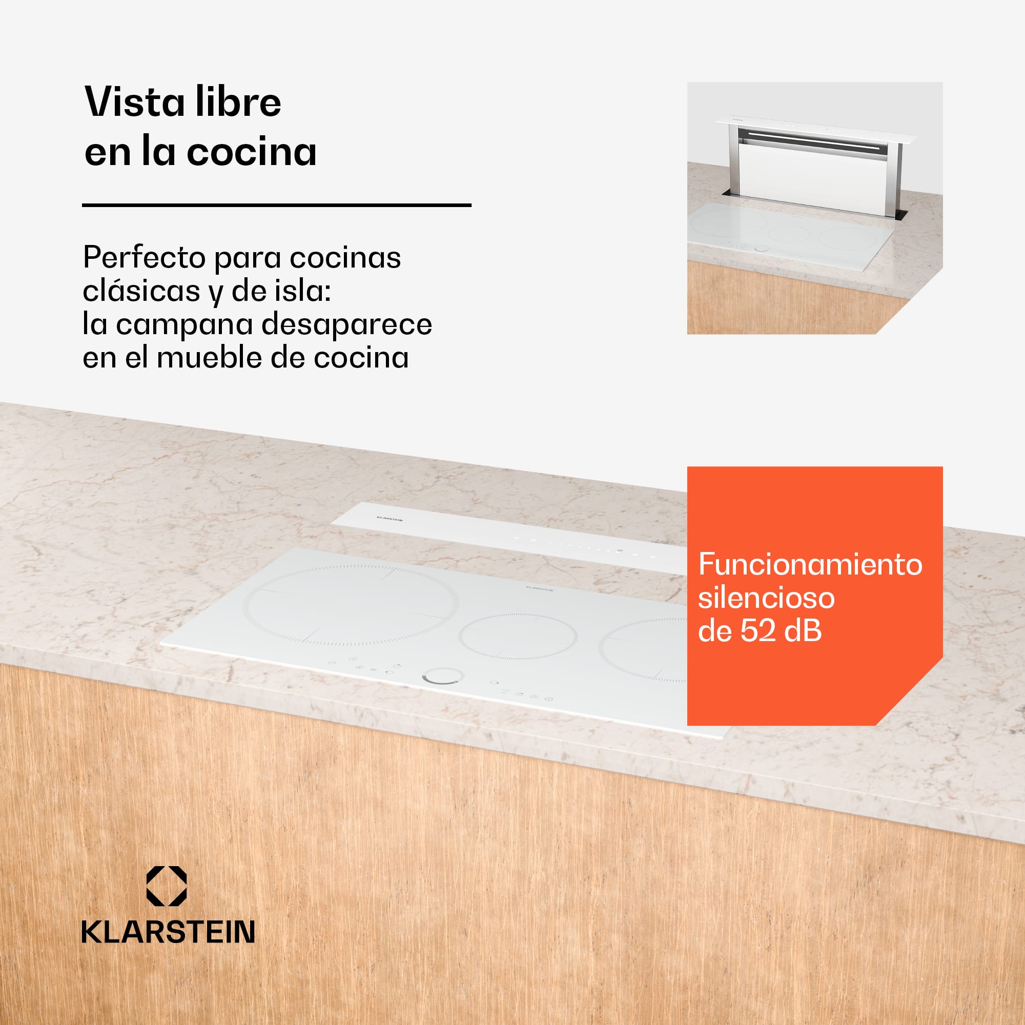 Klarstein Campana extractora Royal Flush Eco | Retráctil | 713,8 m³/h | Boost | Funcionamiento táctil | CEE A++