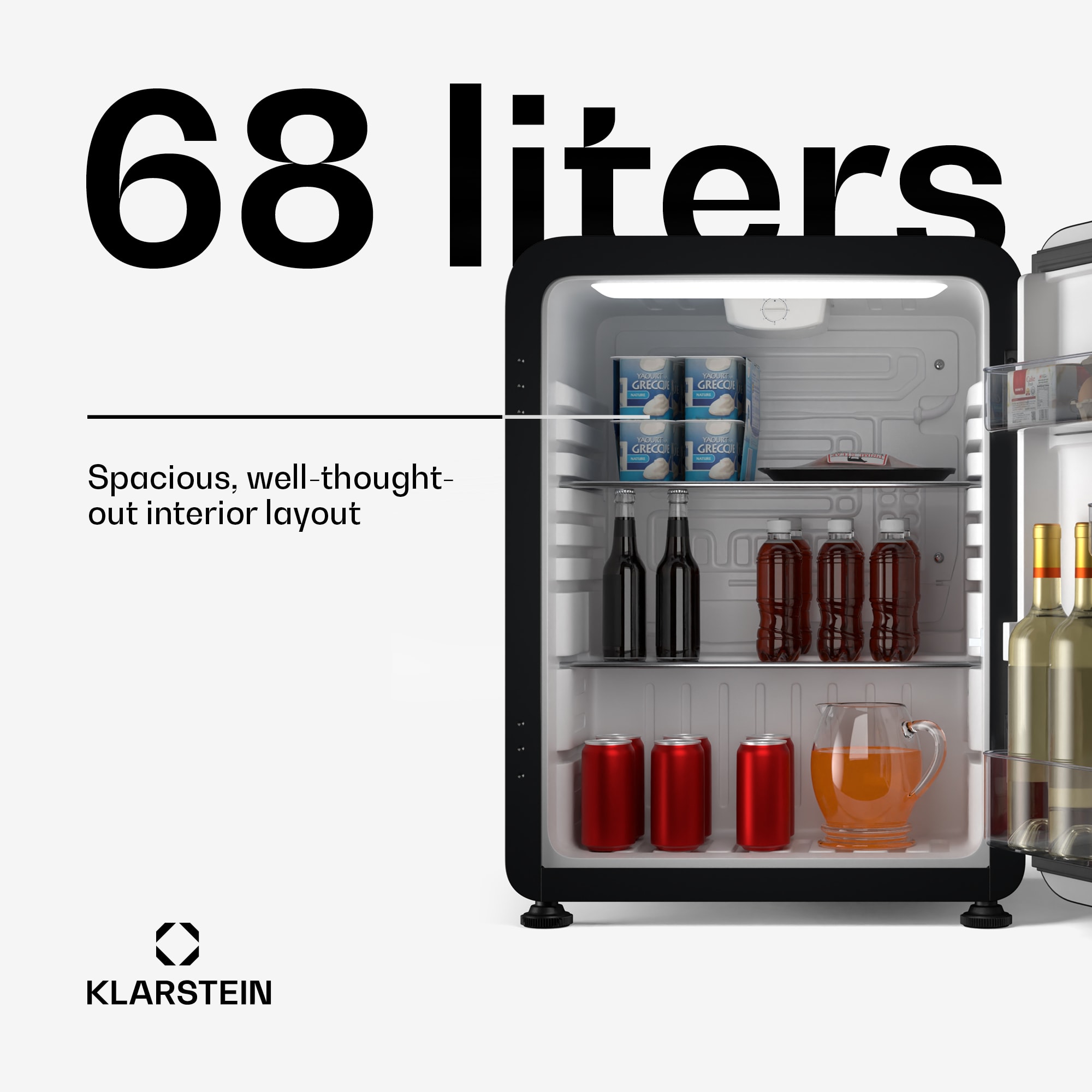 Klarstein Audrey Evo mini fridge | 68L | retro design | quiet | compact | 3 colours