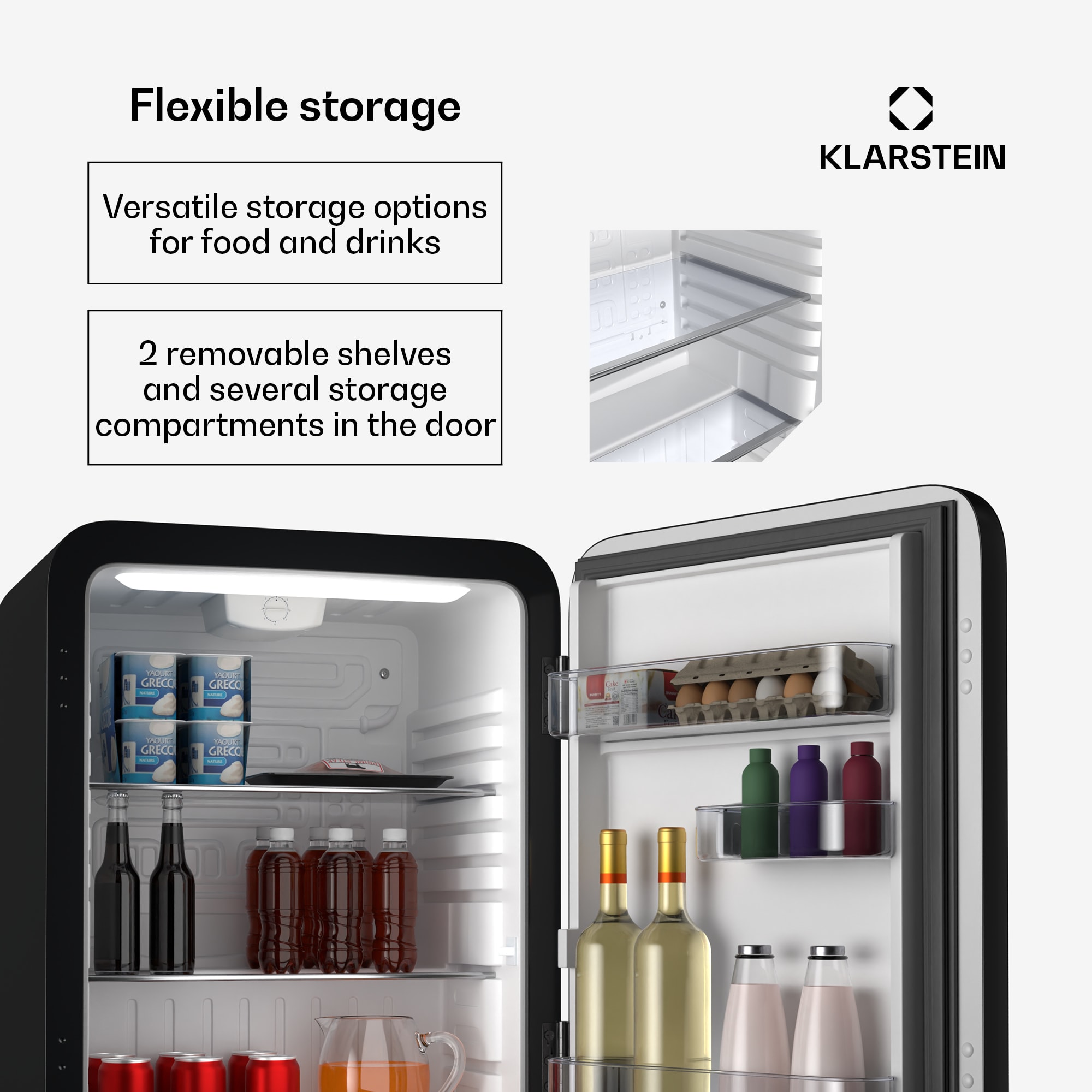 Klarstein Audrey Evo mini fridge | 68L | retro design | quiet | compact | 3 colours