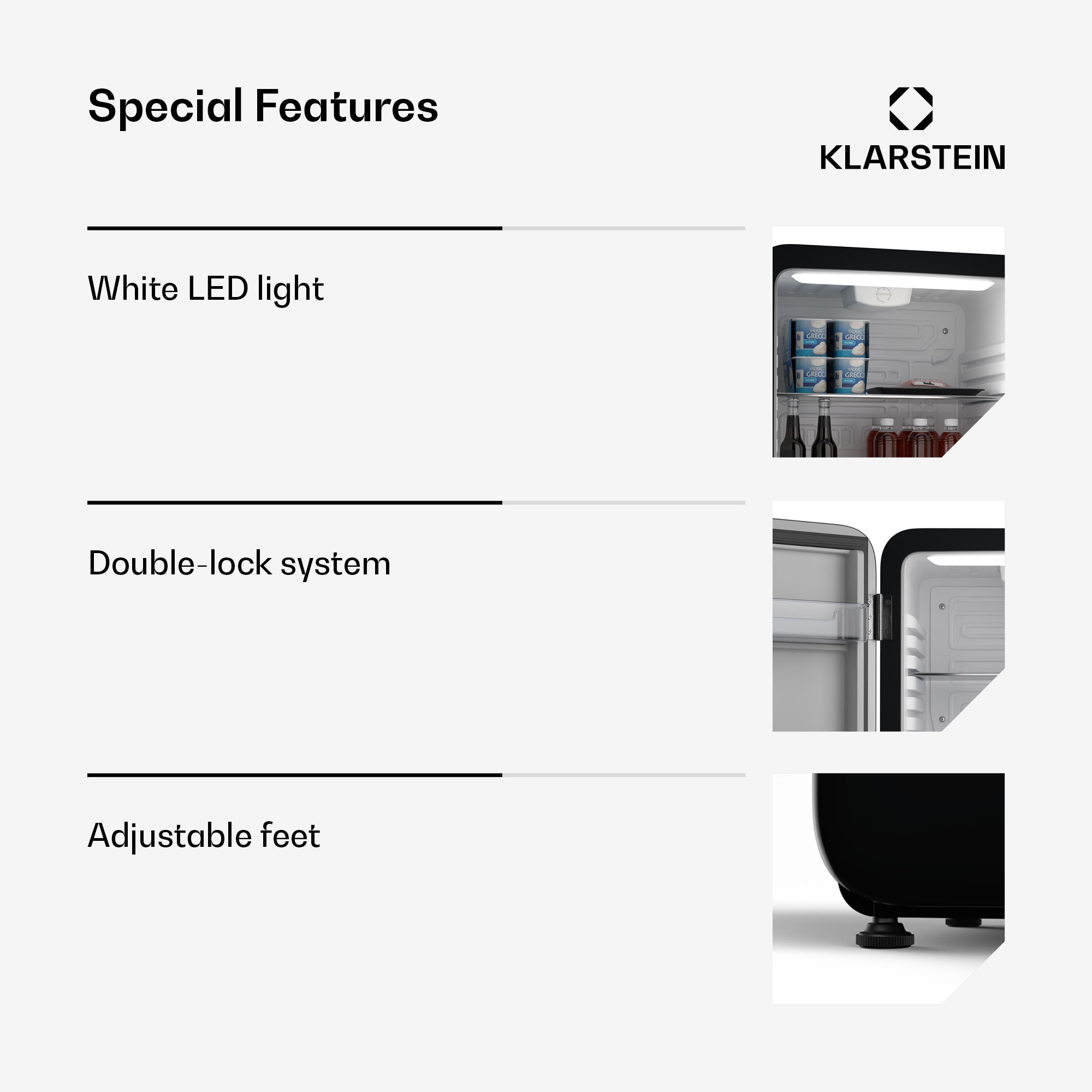 Klarstein Audrey Evo mini fridge | 68L | retro design | quiet | compact | 3 colours