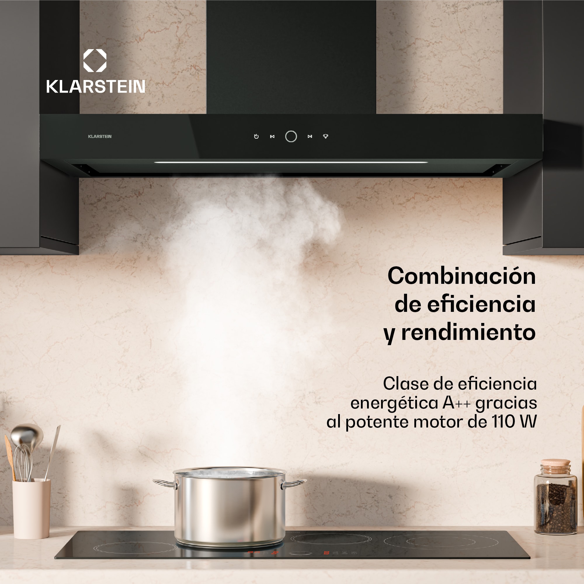 Klarstein SmartEdge Campana extractora | Wifi | Silenciosa | Potente | Led | 550 m³/h | CEE A+