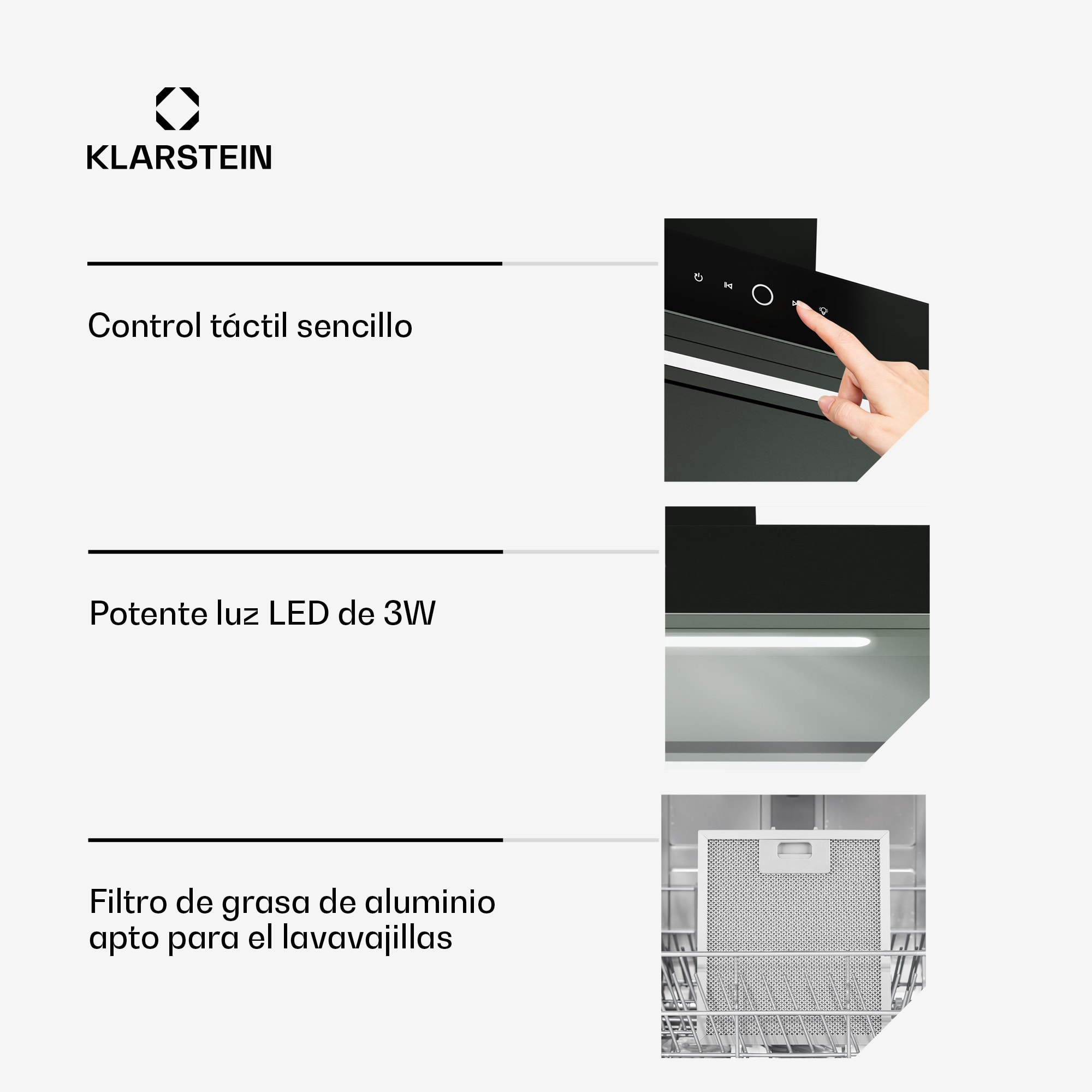 Klarstein SmartEdge Campana extractora | Wifi | Silenciosa | Potente | Led | 550 m³/h | CEE A+