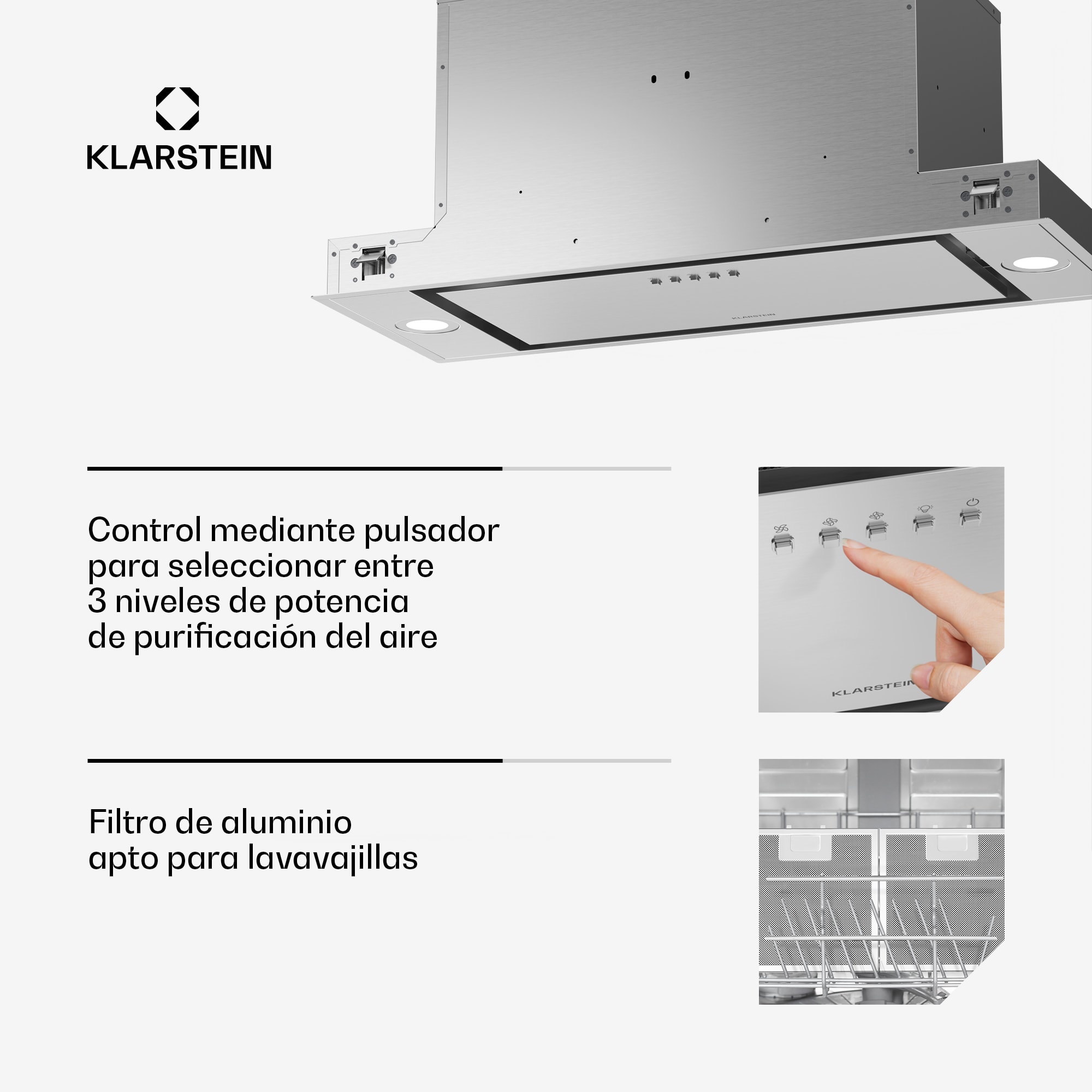 Klarstein Campana TurboMax | 400 m³/h | Eficacia A+ | Modo dual | 3 niveles | LED