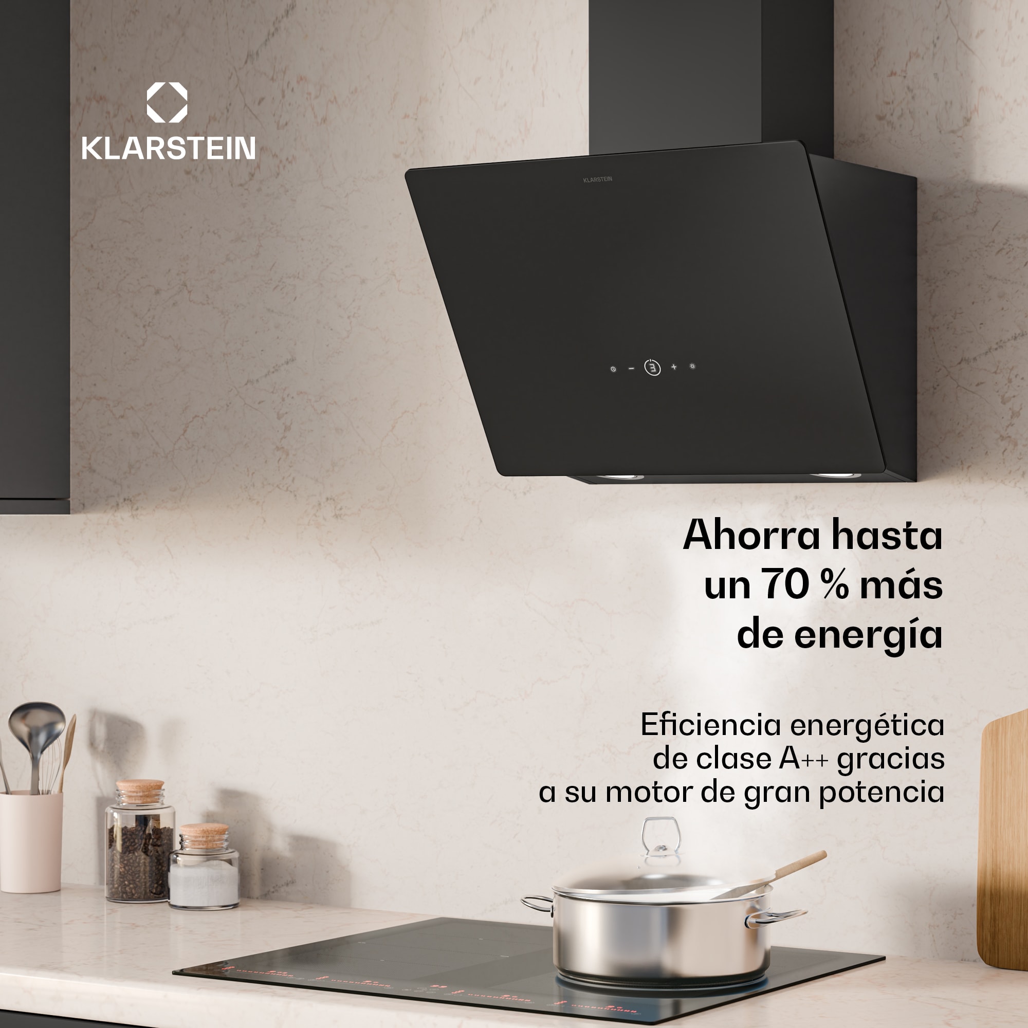 Klarstein Campana extractora MaxAir | Compacta y potente | Eficiencia energética A++ | Doble ventilación