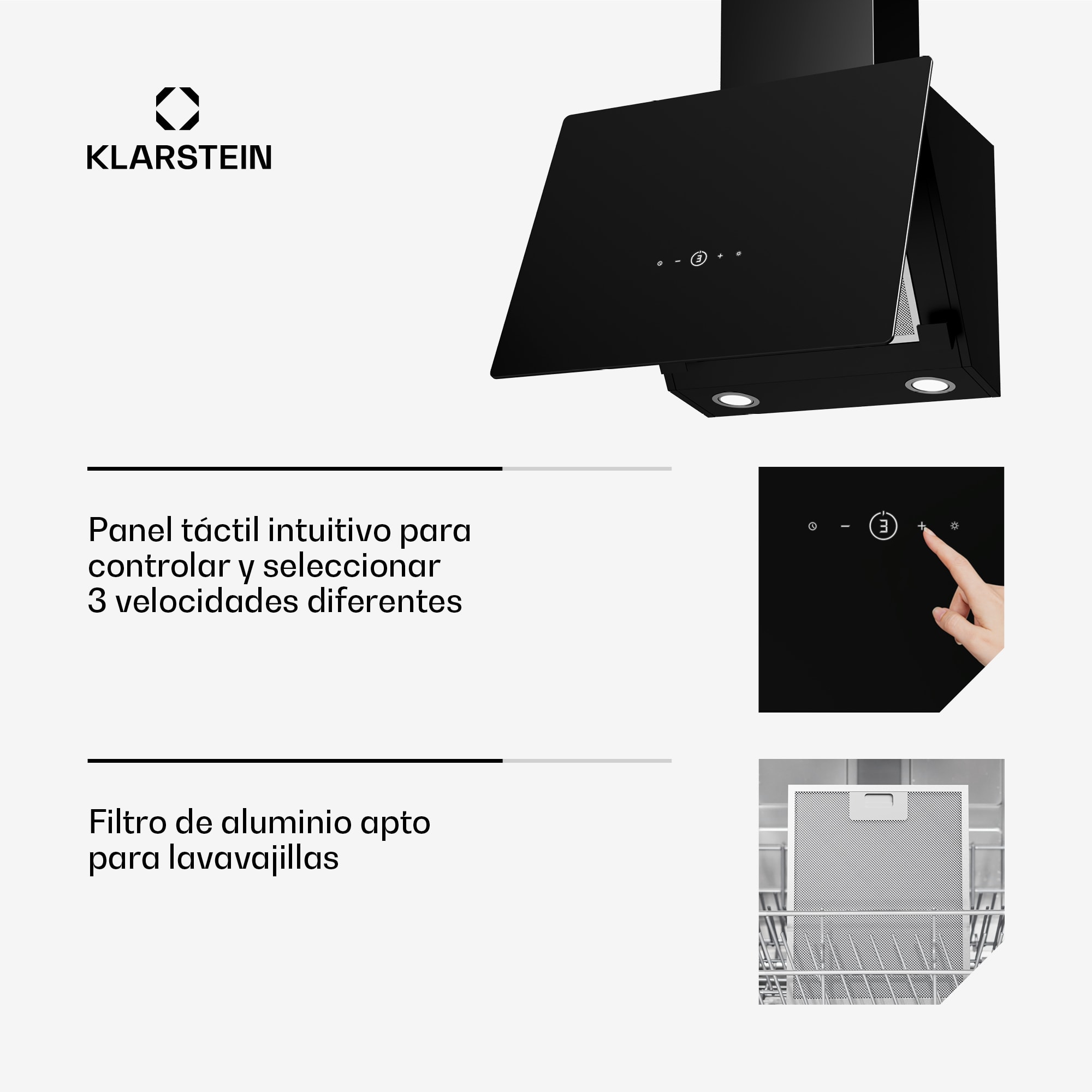Klarstein Campana extractora MaxAir | Compacta y potente | Eficiencia energética A++ | Doble ventilación
