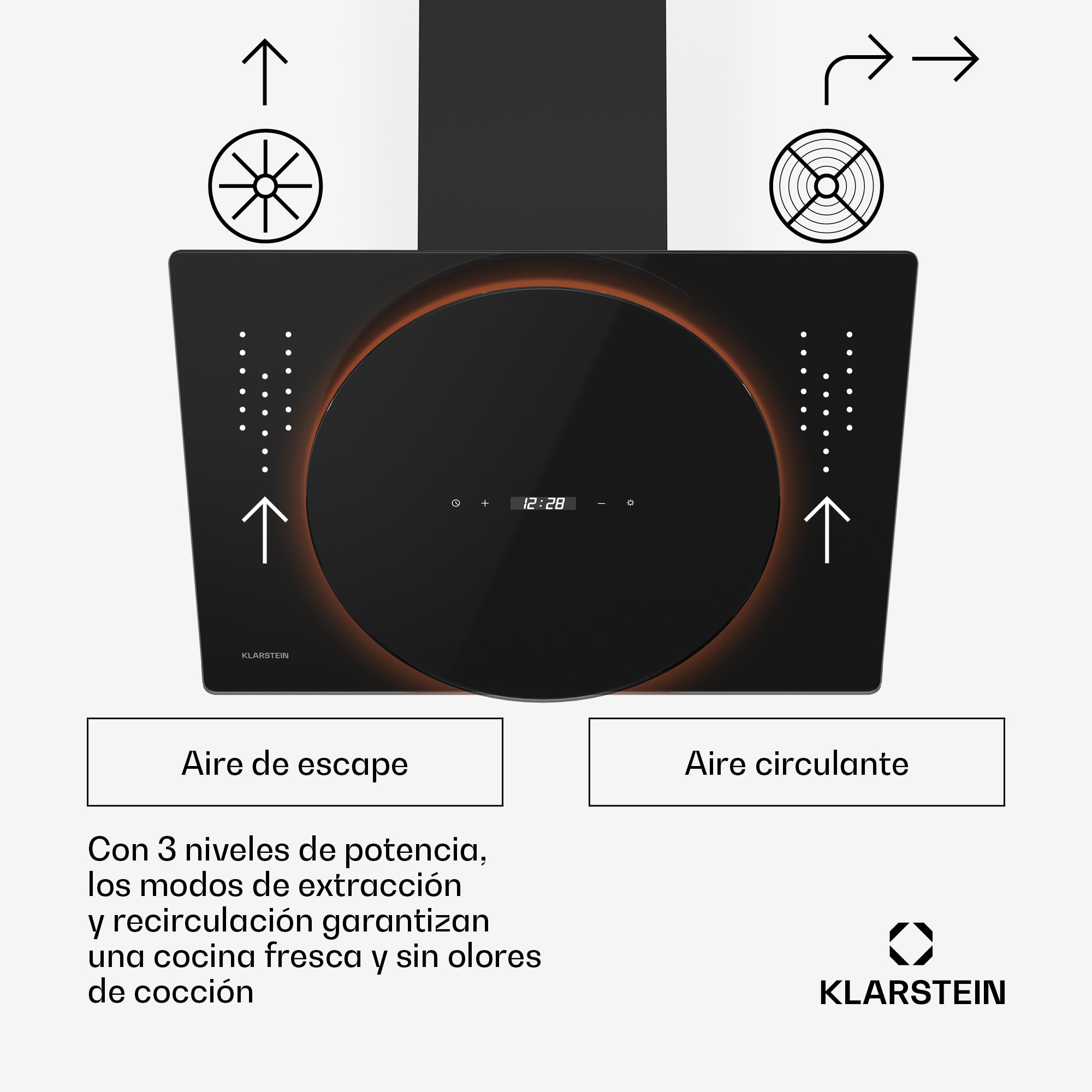 Klarstein Total Eclipse Campana extractora | Iluminación led | Táctil | 594,2 m³/h | Extracción/recirculación de aire