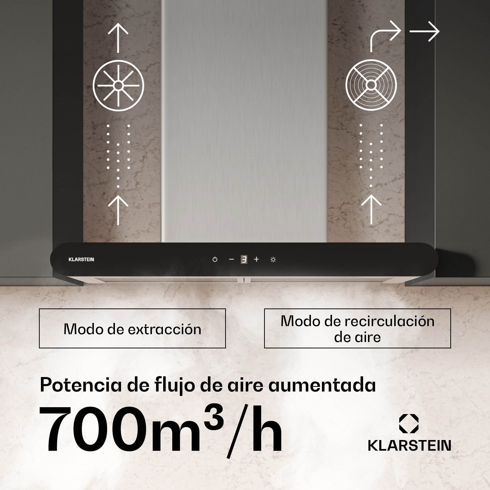 Klarstein CurveVent Campana extractora | 700 m³/h | Táctil | Led | 110 W | CEE A+