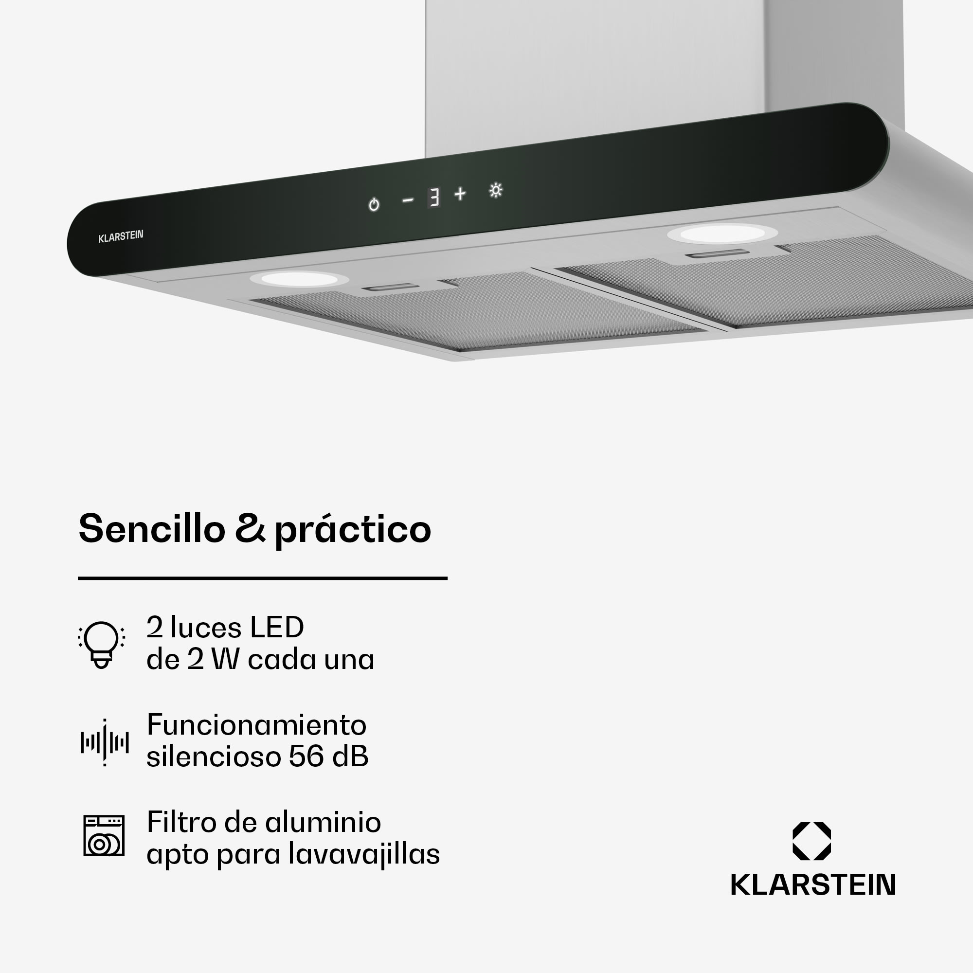 Klarstein CurveVent Campana extractora | 700 m³/h | Táctil | Led | 110 W | CEE A+