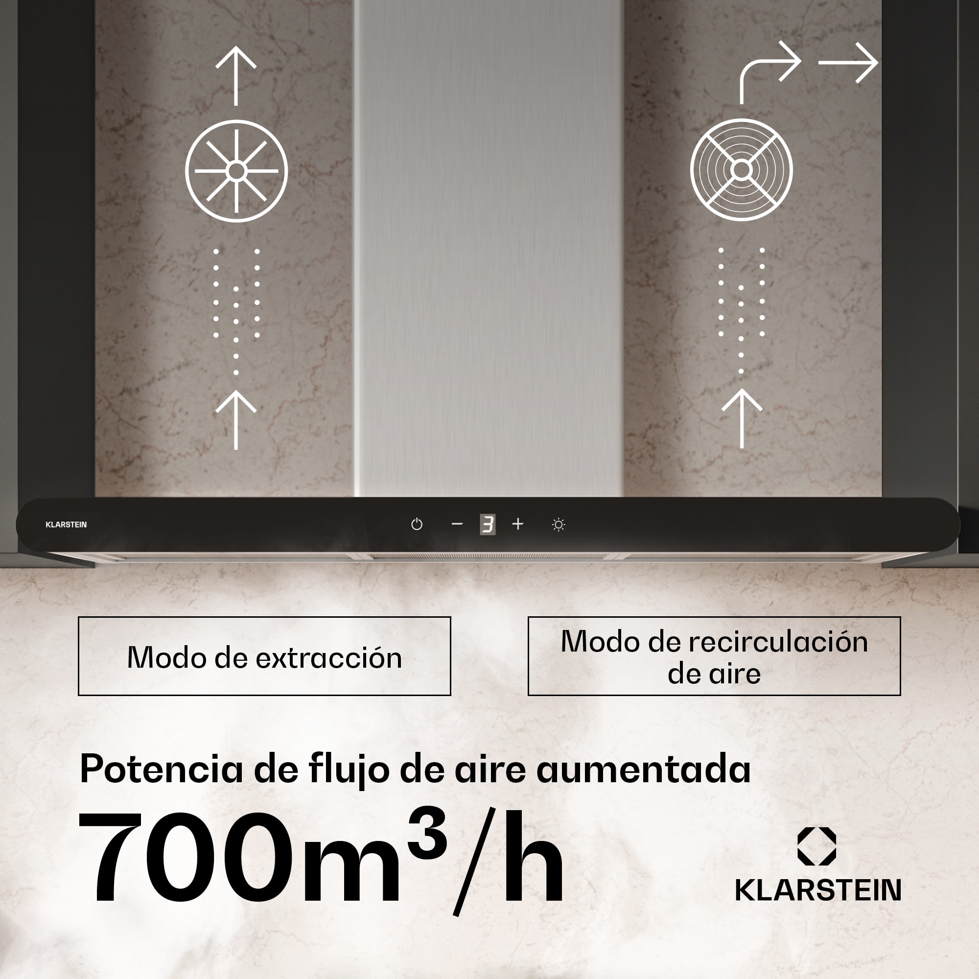 Klarstein CurveVent Campana extractora | 700 m³/h | Táctil | Led | 110 W | CEE A+