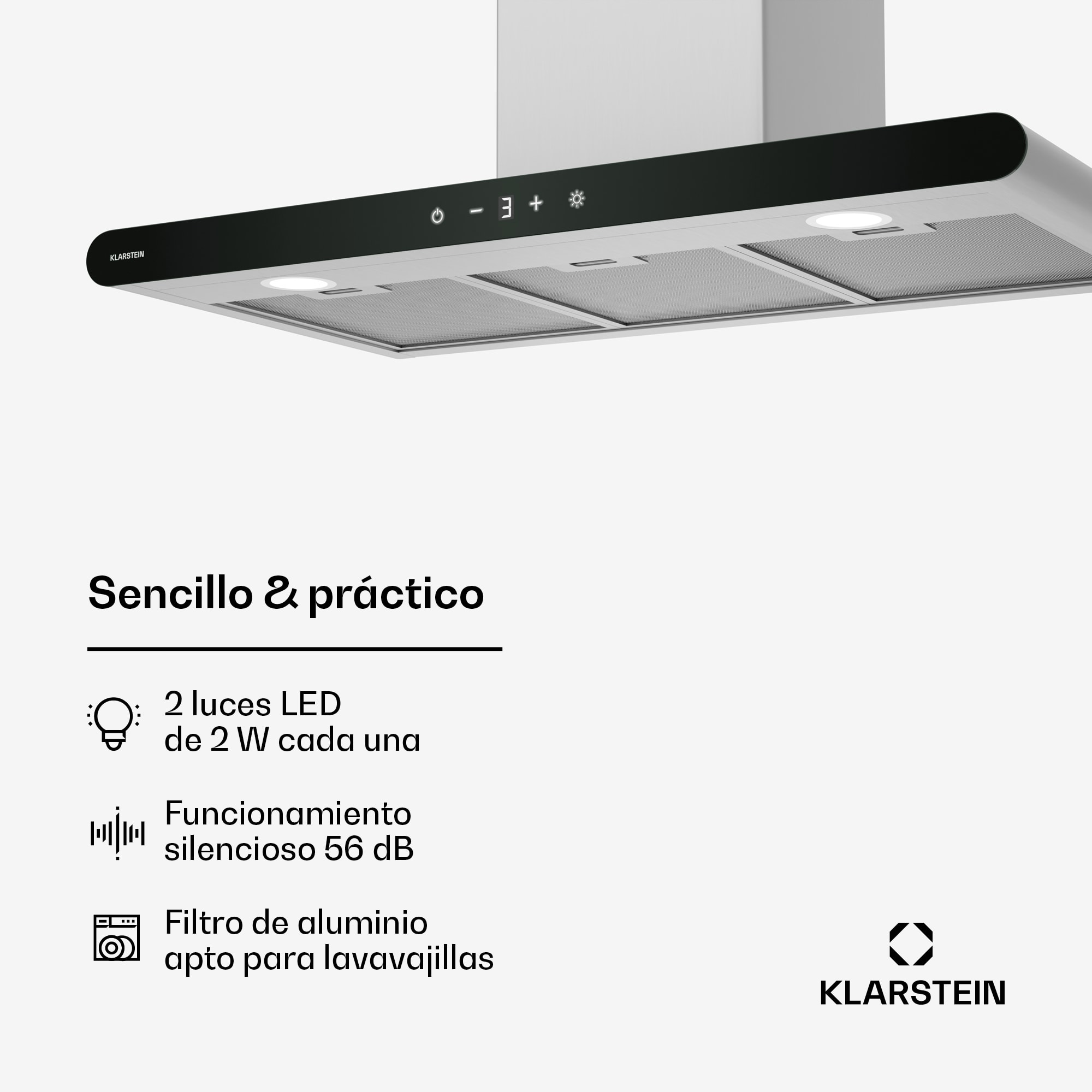 Klarstein CurveVent Campana extractora | 700 m³/h | Táctil | Led | 110 W | CEE A+