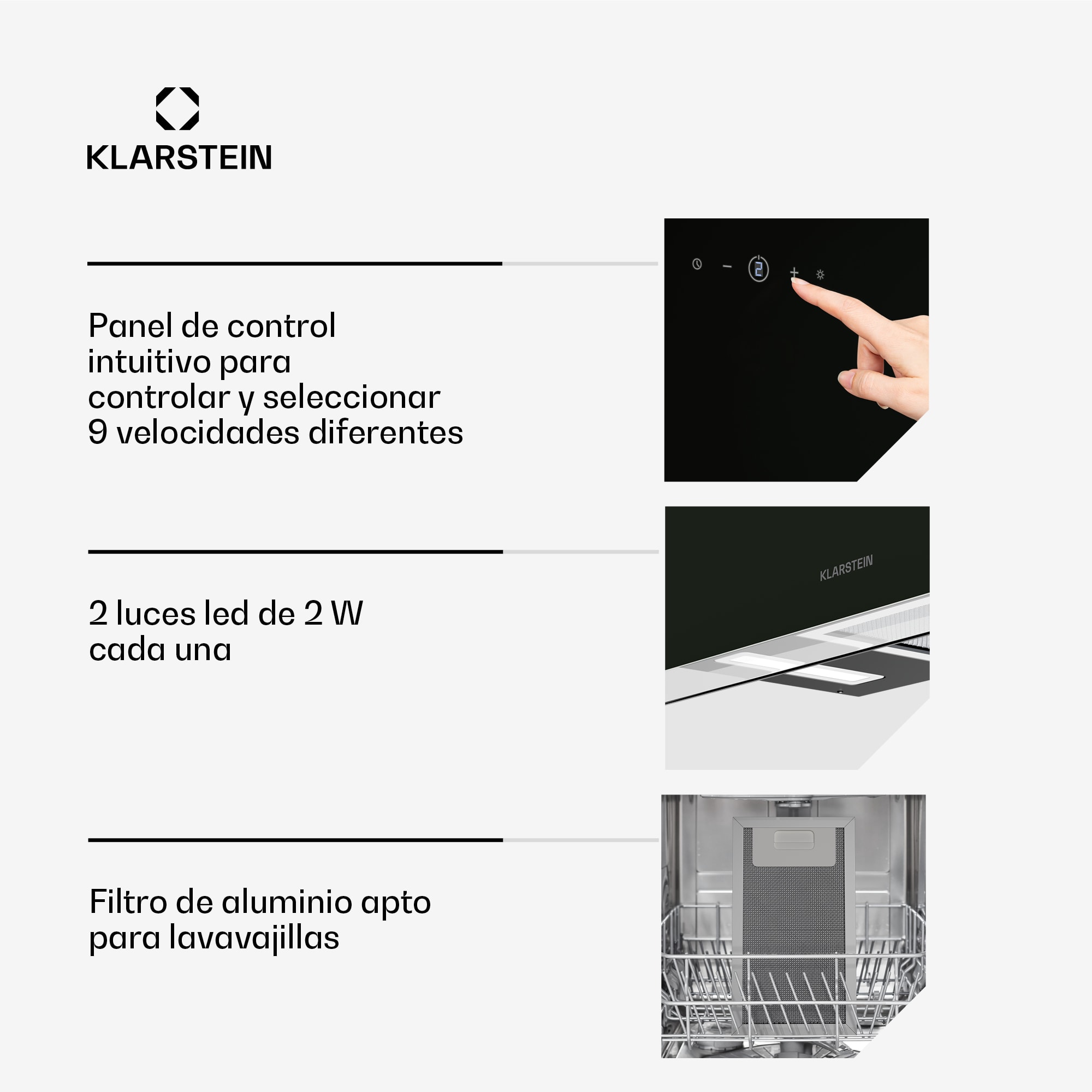 Klarstein AlizeEdge Campana extractora | Táctil | Plana | Silenciosa | Encastrable | A+