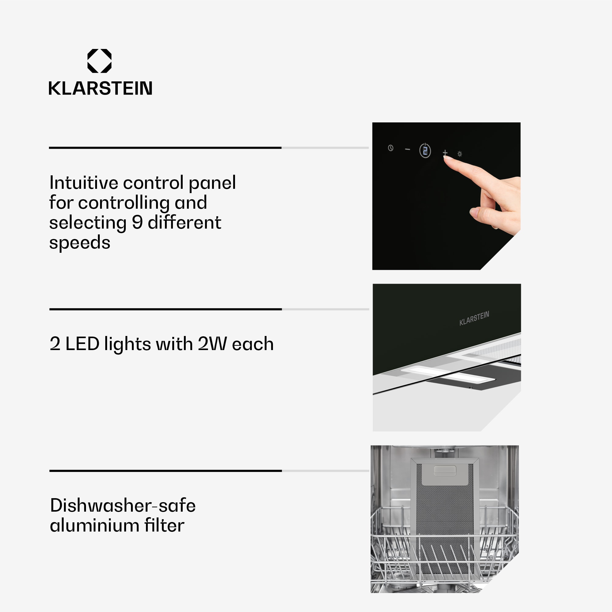 Klarstein AlizeEdge extractor bonnet | Touch | Flat | Quiet | Construction | A+