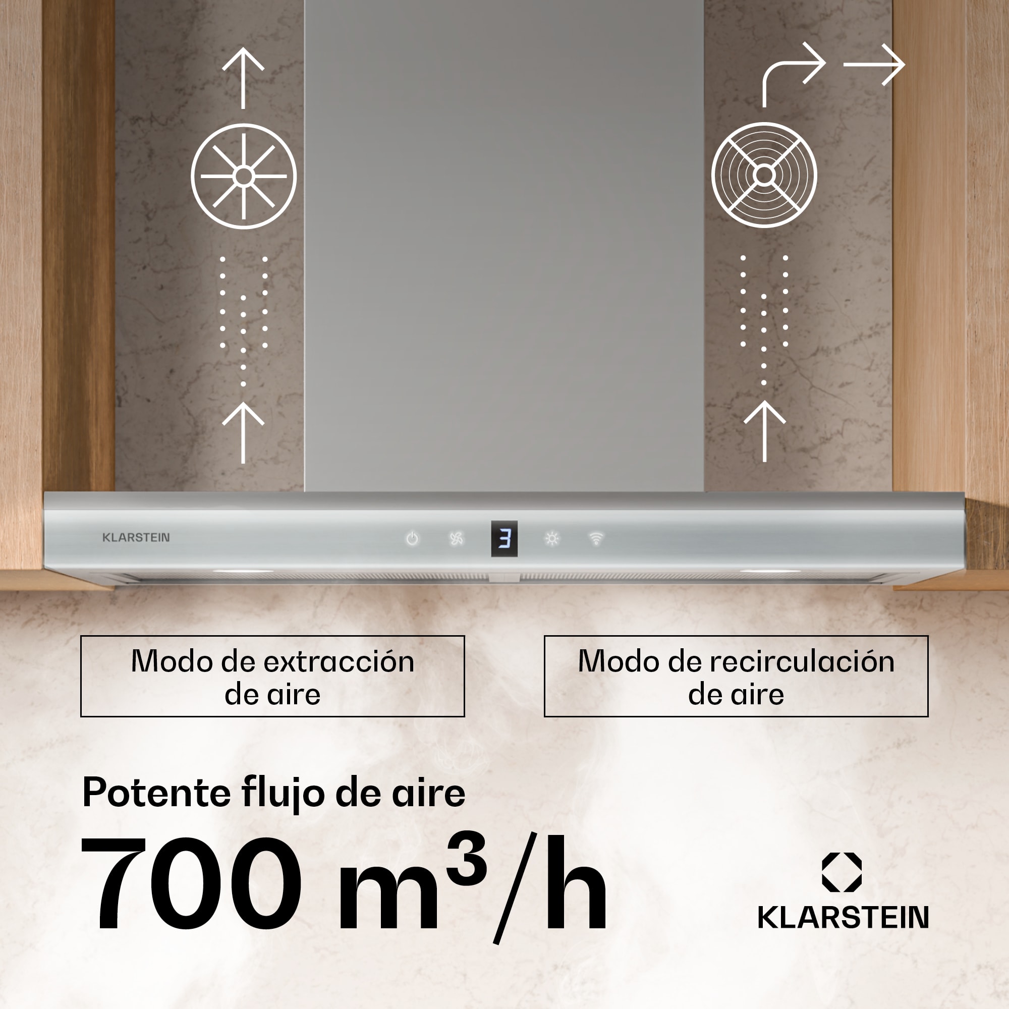 Klarstein Auriana Campana extractora | Luz ambiente | 700 m³/h | Wifi | Táctil | Led