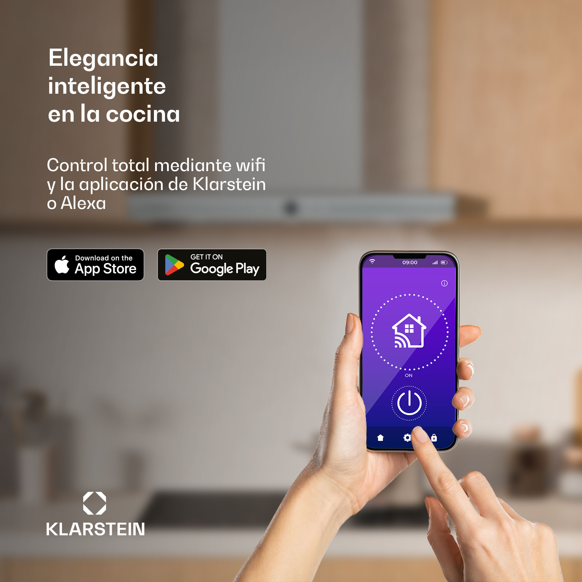Klarstein Auriana Campana extractora | Luz ambiente | 700 m³/h | Wifi | Táctil | Led