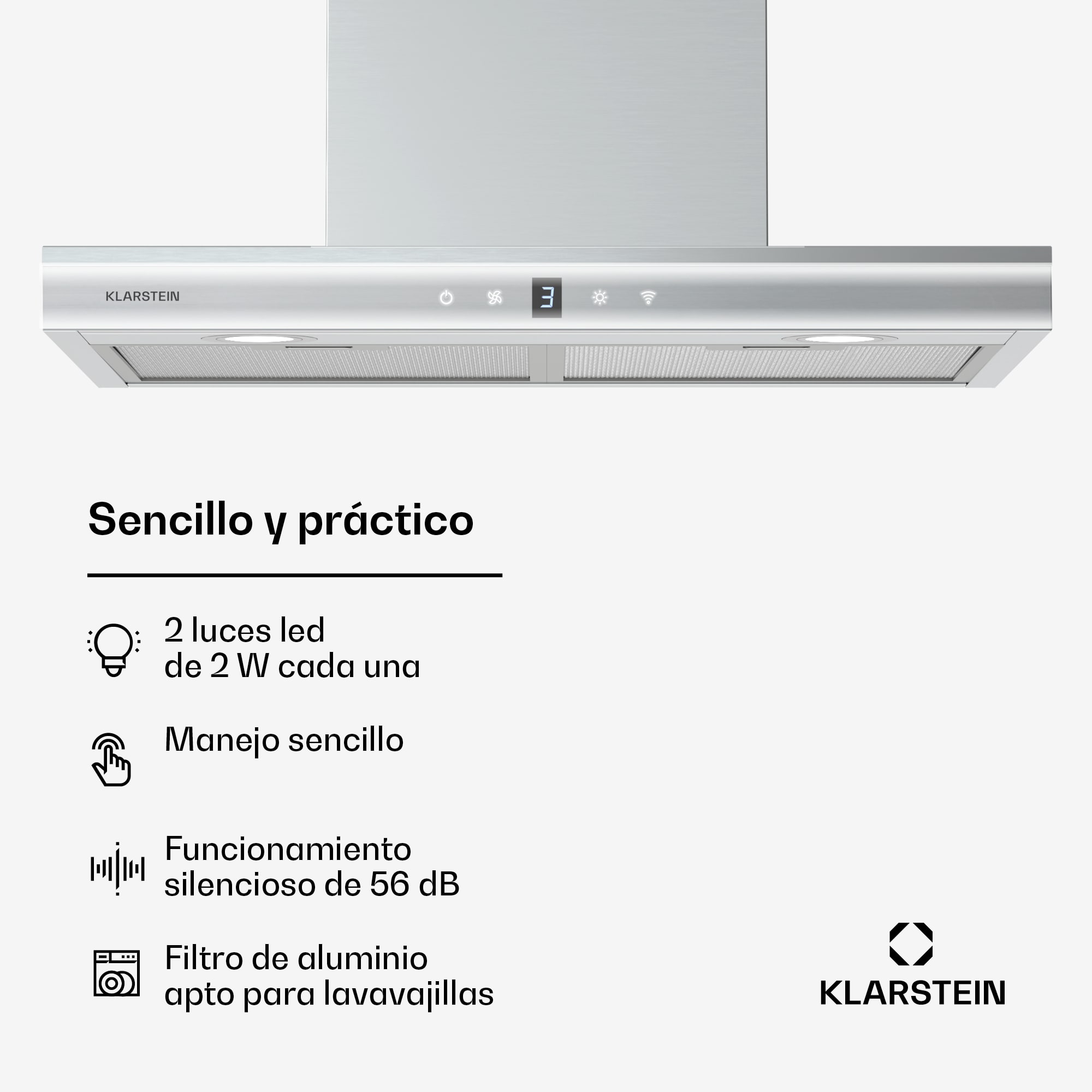 Klarstein Auriana Campana extractora | Luz ambiente | 700 m³/h | Wifi | Táctil | Led