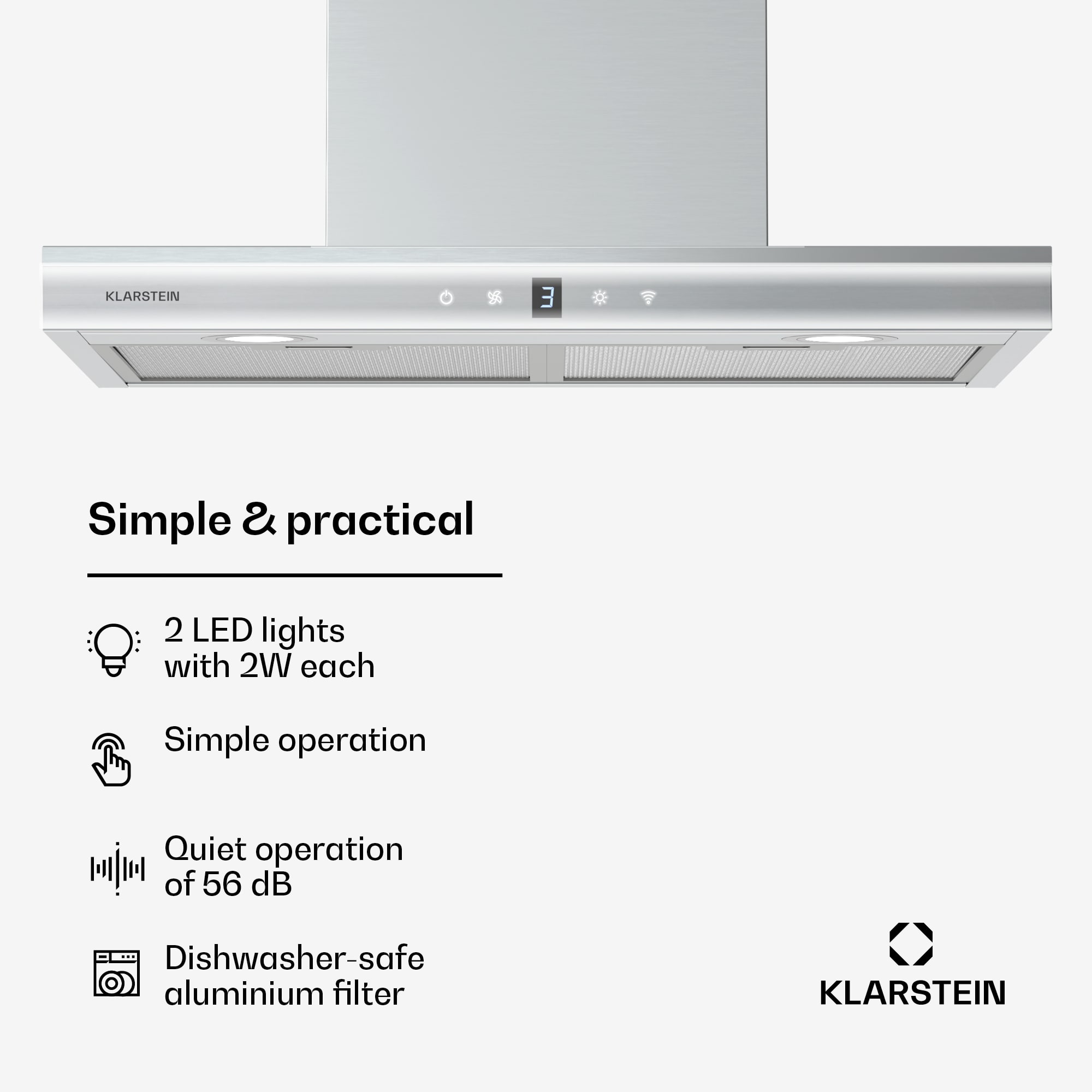 Klarstein Auriana extractor bonnet | Ambient Light | 700 m³/h | WiFi | Touch | LED