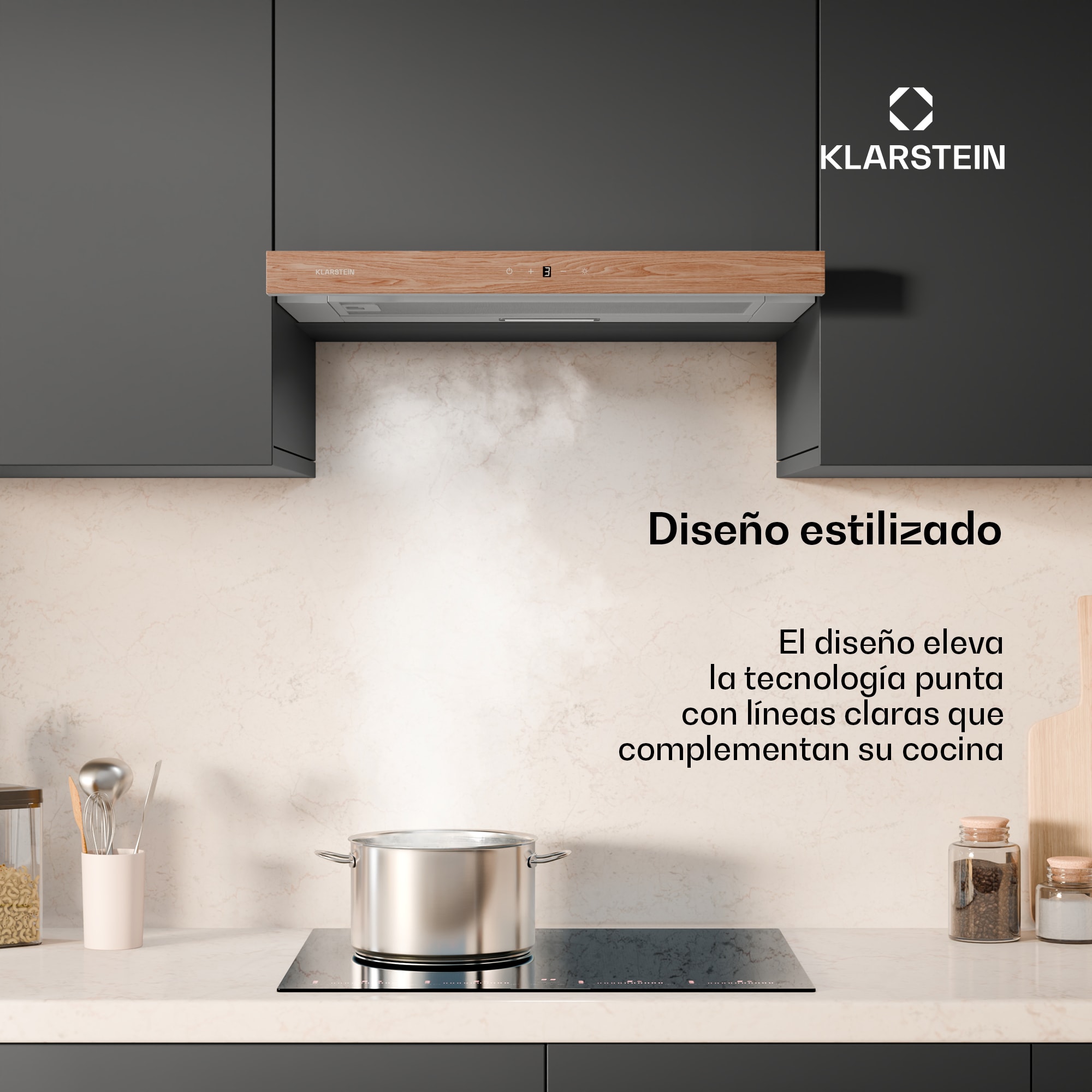 Klarstein Campana extractora ZenFusion | 400 m³/h de flujo de aire | EEK A | extracción de aire/recirculación | 3 niveles | silenciosa