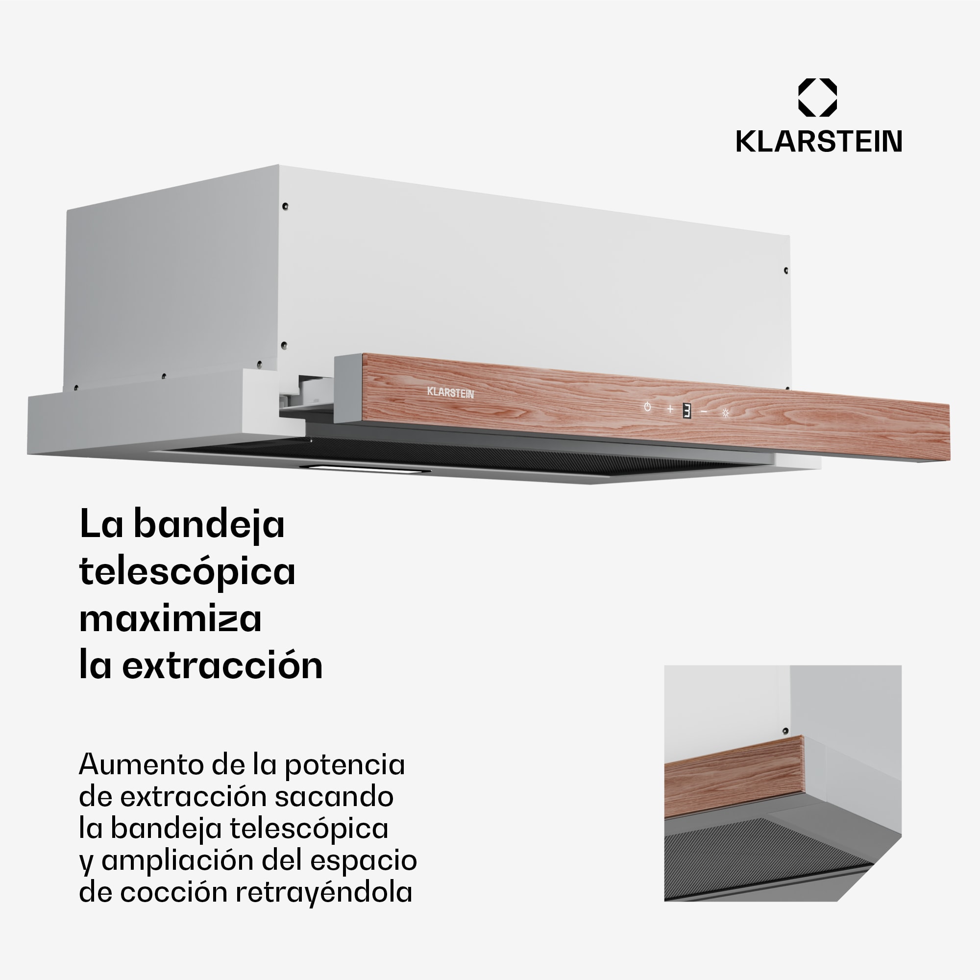 Klarstein Campana extractora ZenFusion | 400 m³/h de flujo de aire | EEK A | extracción de aire/recirculación | 3 niveles | silenciosa