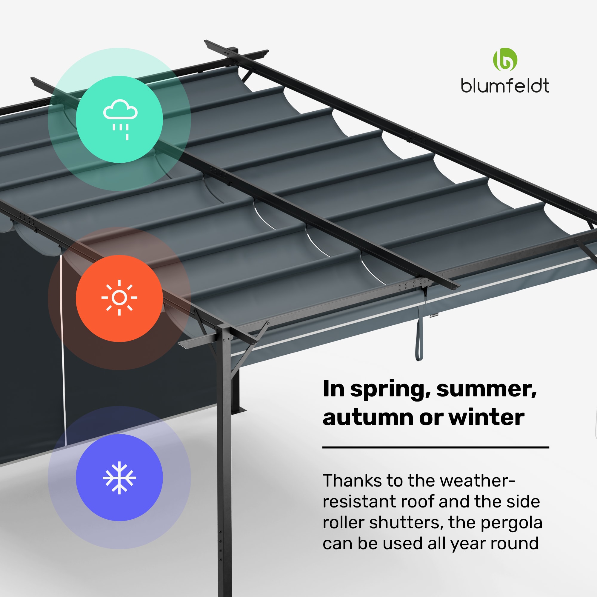 Blumfeldt Pantheon Robust pergola 3x4m weatherproof steel powder-coated side shutters