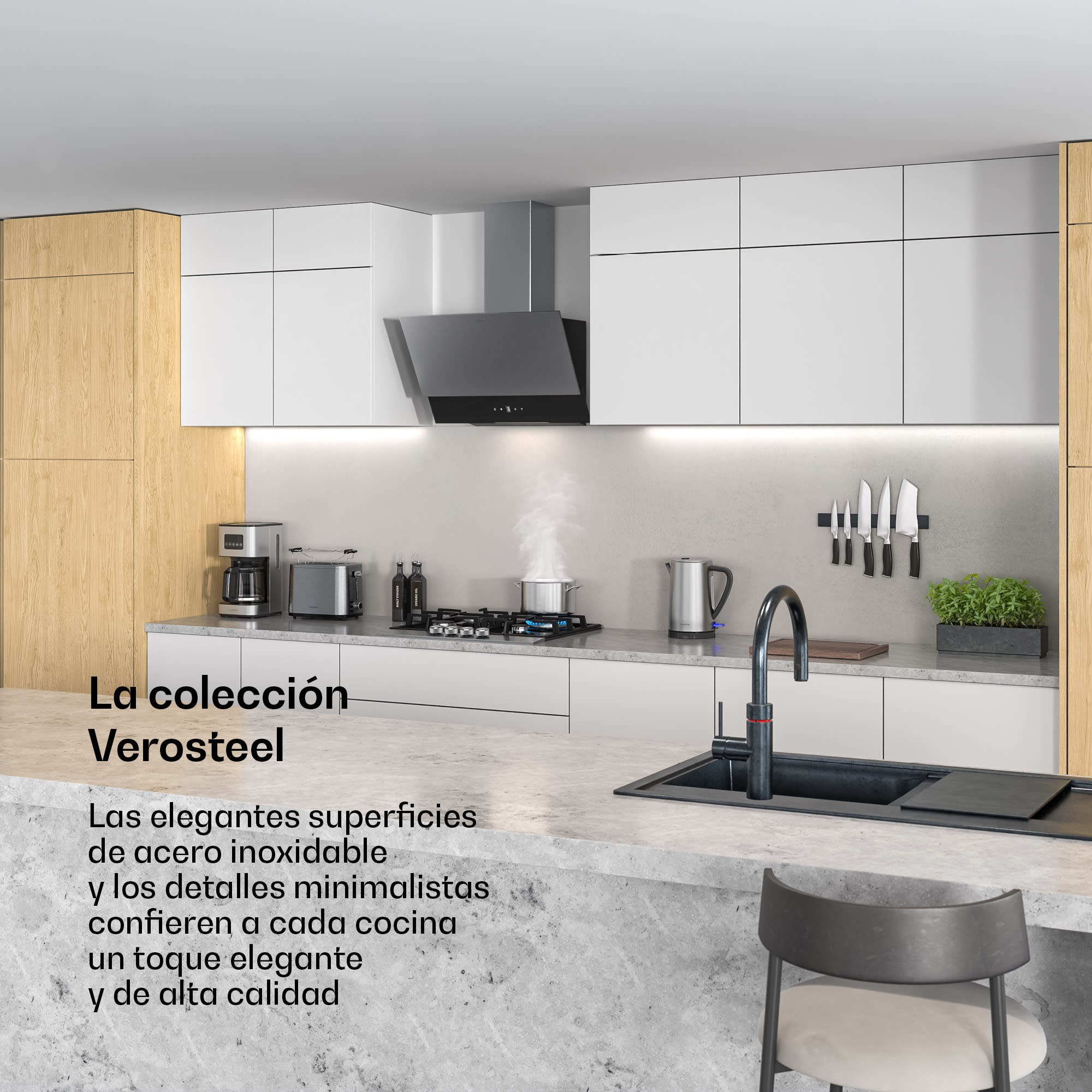 Klarstein Campana extractora Verosteel | Elegante, minimalista, potente | Clase de energía A | 624 m³/h | 60 cm