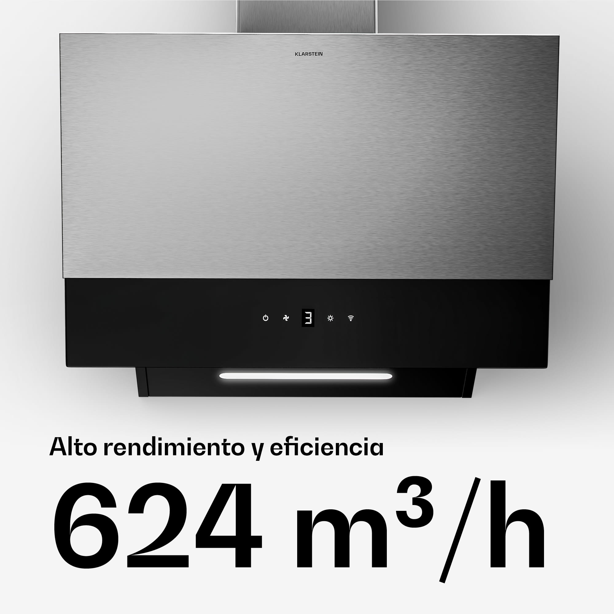 Klarstein Campana extractora Verosteel | Elegante, minimalista, potente | Clase de energía A | 624 m³/h | 60 cm