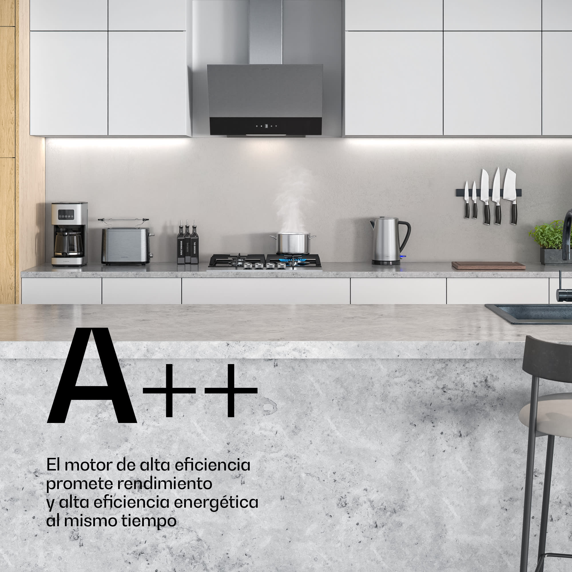 Klarstein Campana extractora Verosteel | Elegante, minimalista, potente | Clase de energía A | 624 m³/h | 60 cm