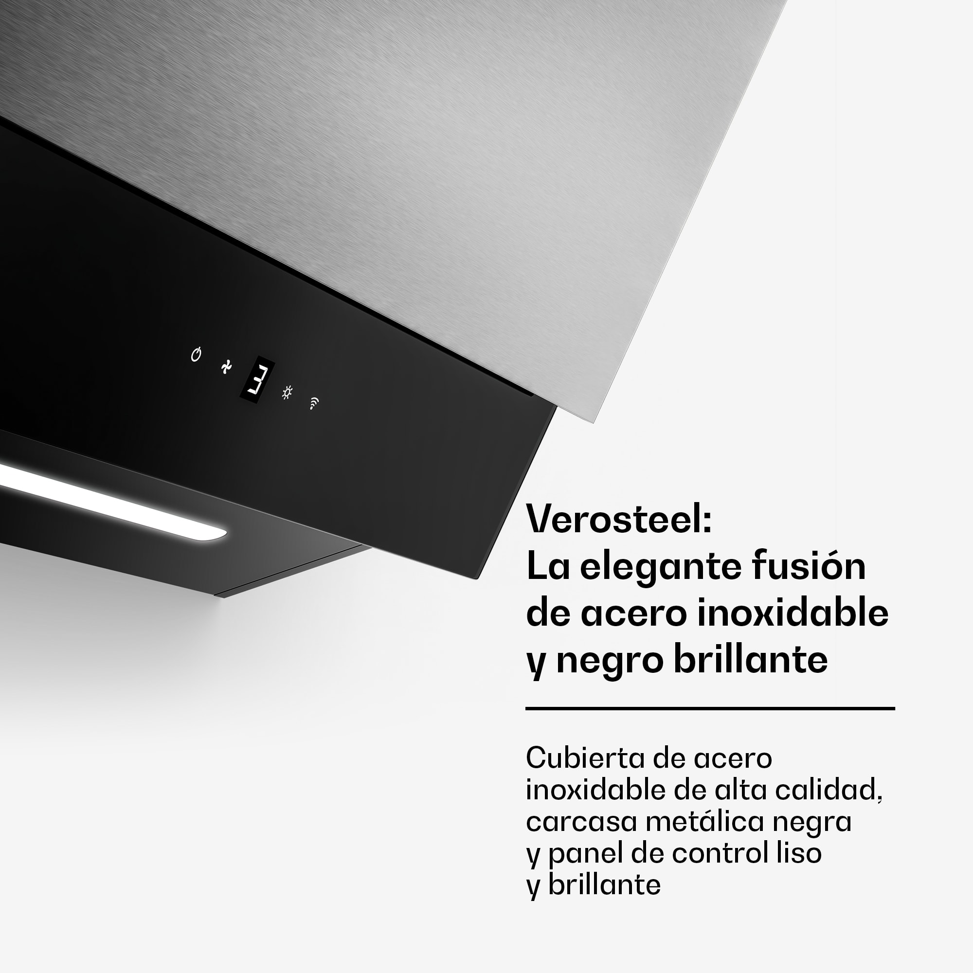 Klarstein Campana extractora Verosteel | Elegante, minimalista, potente | Clase de energía A | 624 m³/h | 60 cm