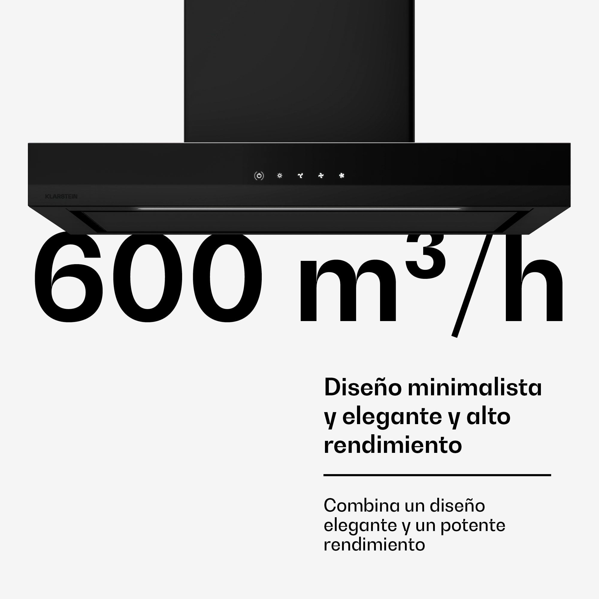 Klarstein Velaire campana extractora | Elegante, minimalista, potente | Clase de energía A++ | 600 m³/h | 60 cm