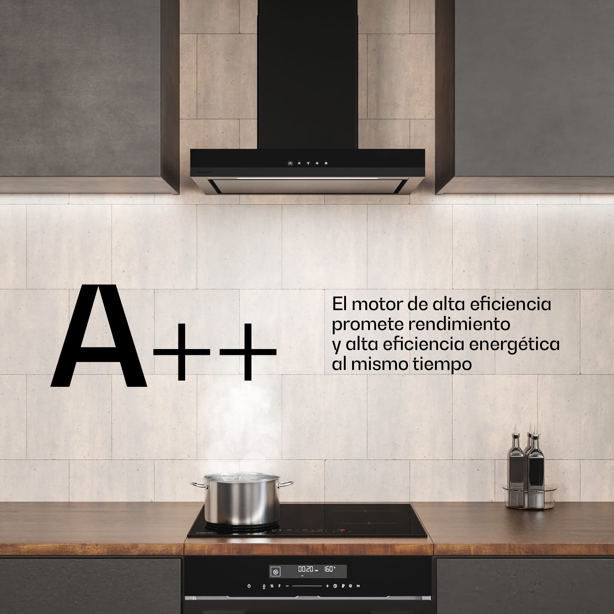 Klarstein Velaire campana extractora | Elegante, minimalista, potente | Clase de energía A++ | 600 m³/h | 60 cm