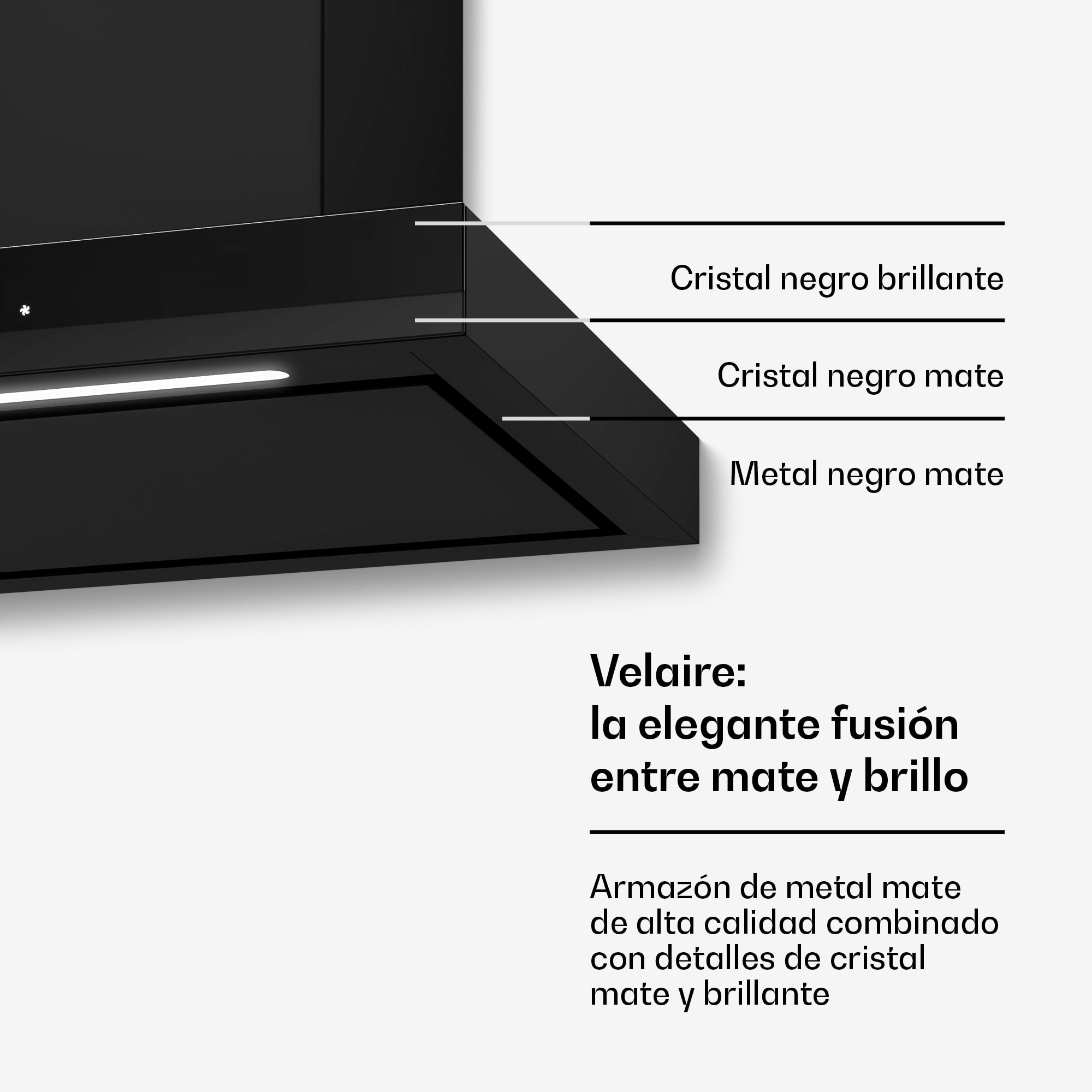Klarstein Velaire campana extractora | Elegante, minimalista, potente | Clase de energía A++ | 600 m³/h | 60 cm