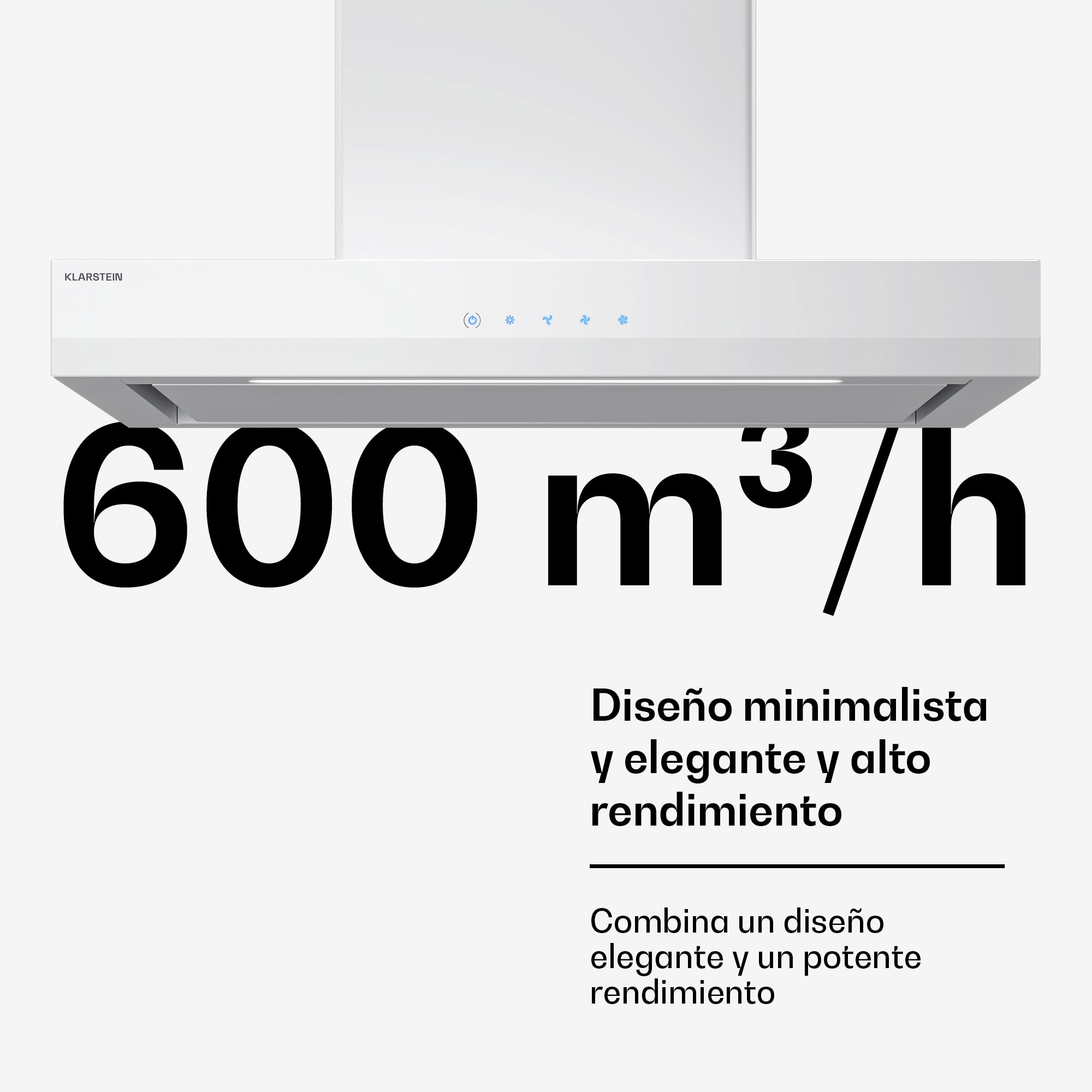 Klarstein Velaire campana extractora | Elegante, minimalista, potente | Clase de energía A++ | 600 m³/h | 60 cm