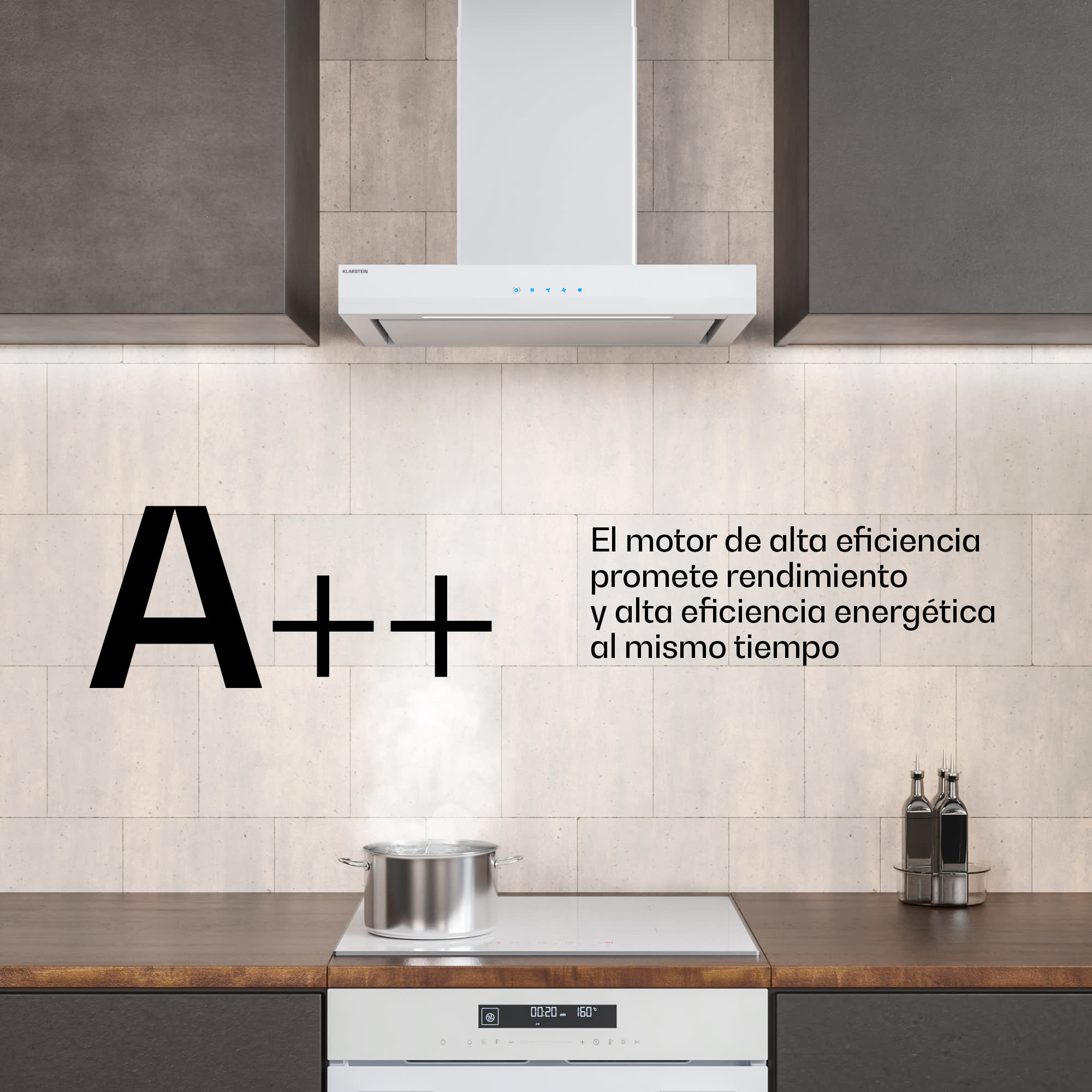 Klarstein Velaire campana extractora | Elegante, minimalista, potente | Clase de energía A++ | 600 m³/h | 60 cm